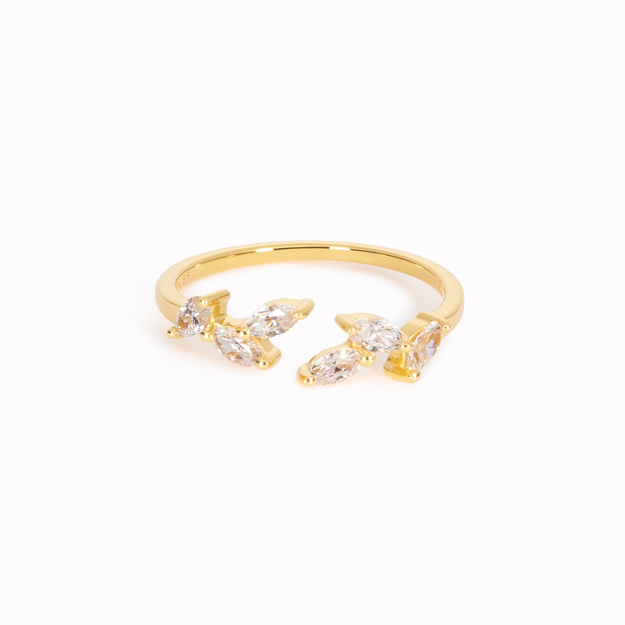 14K Gold Marquise Cubic Zirconia Laurel Open Ring
