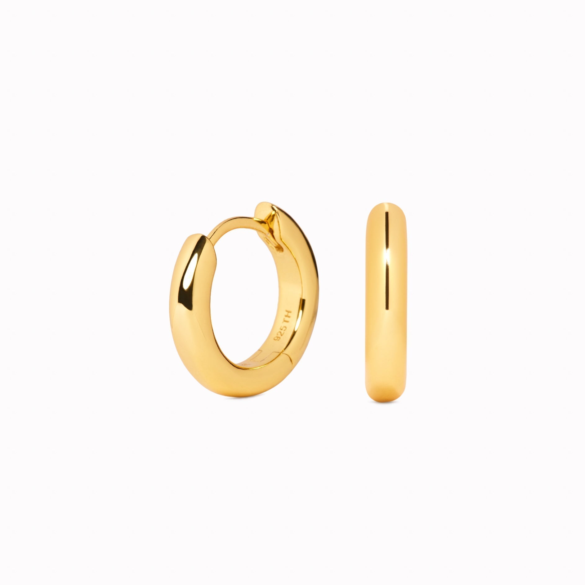 14K Gold Modernist Huggie Hoop Earrings