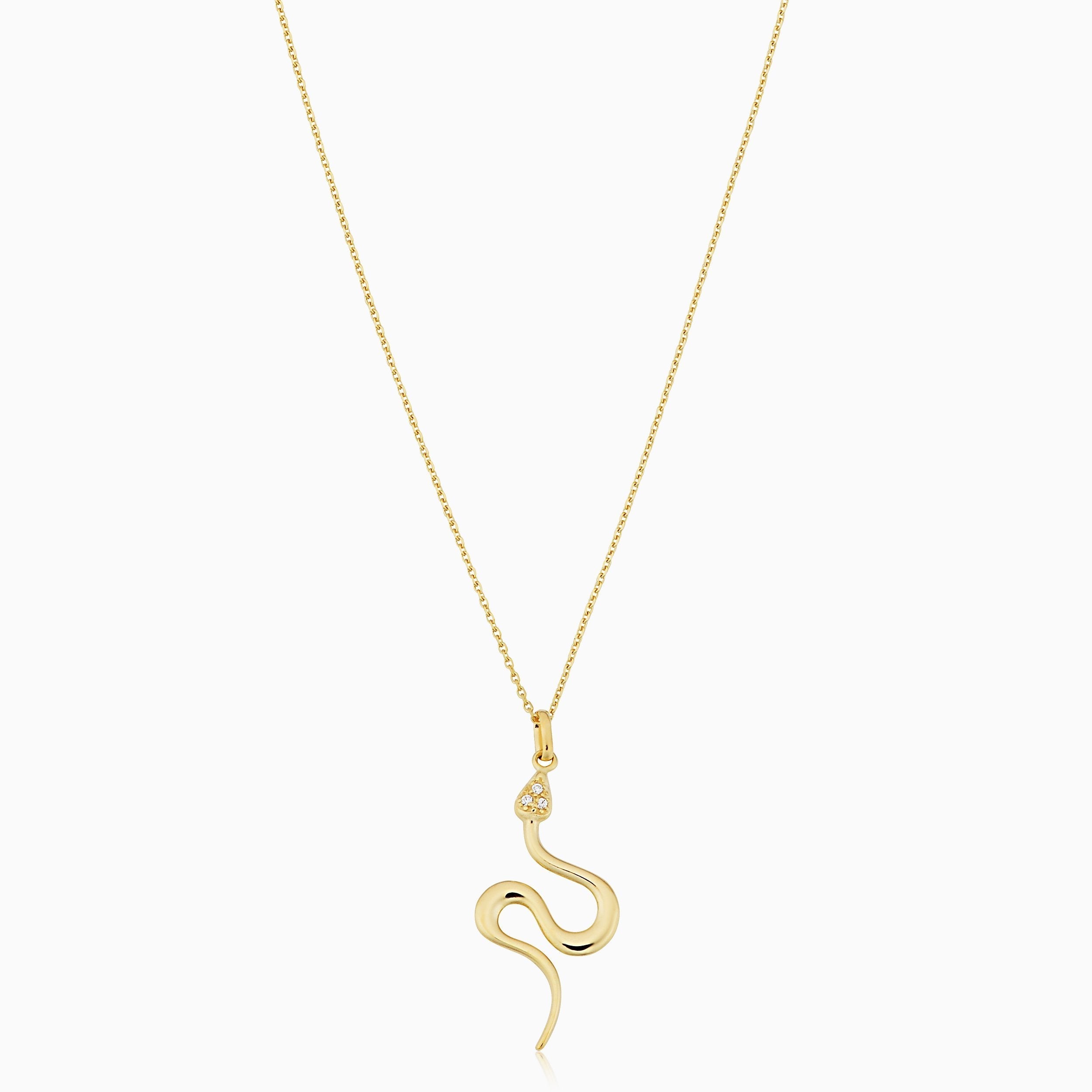 10K Gold White Topaz Serpent Necklace
