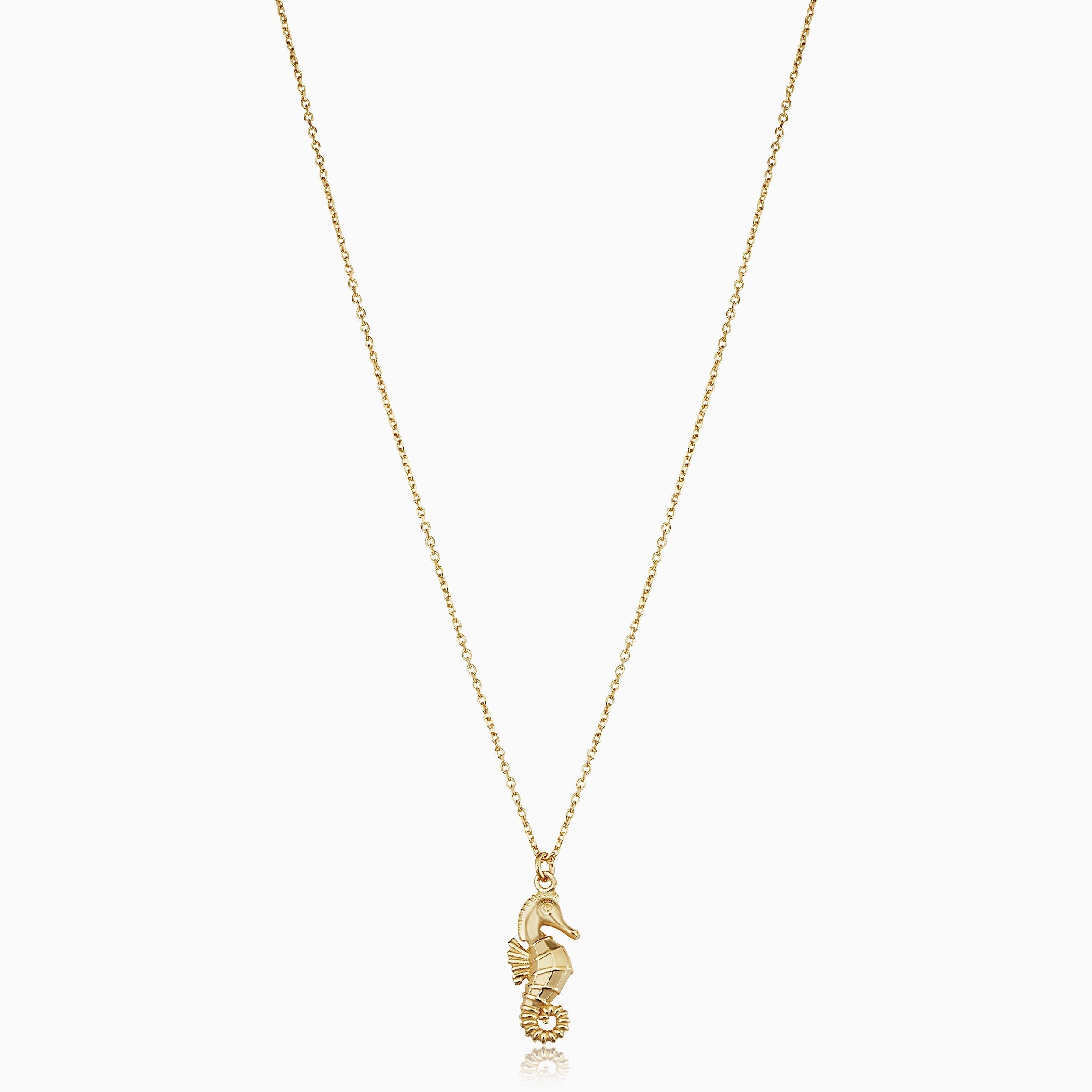 10K Gold Hammered Seahorse Necklace