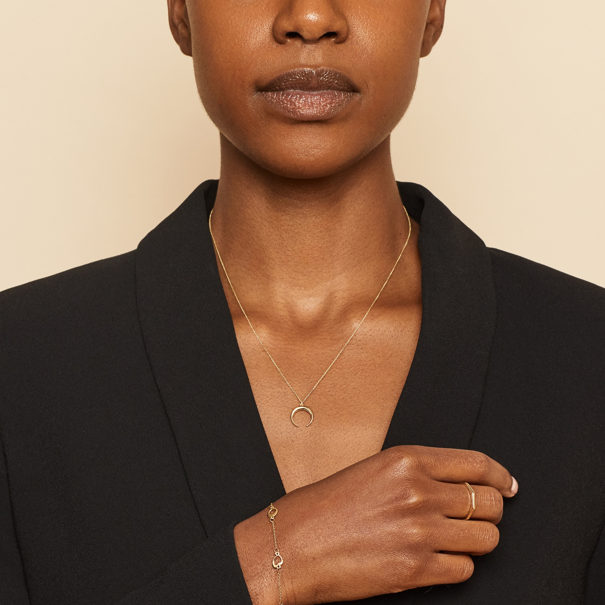 10K Gold Double Horn Necklace
