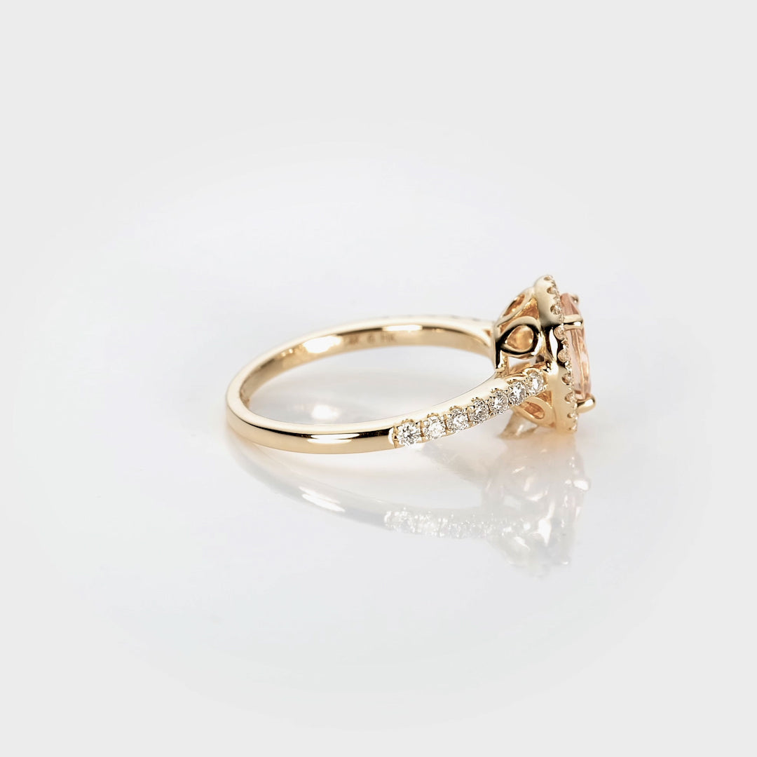 14K Rose Gold Oval Morganite Halo Ring