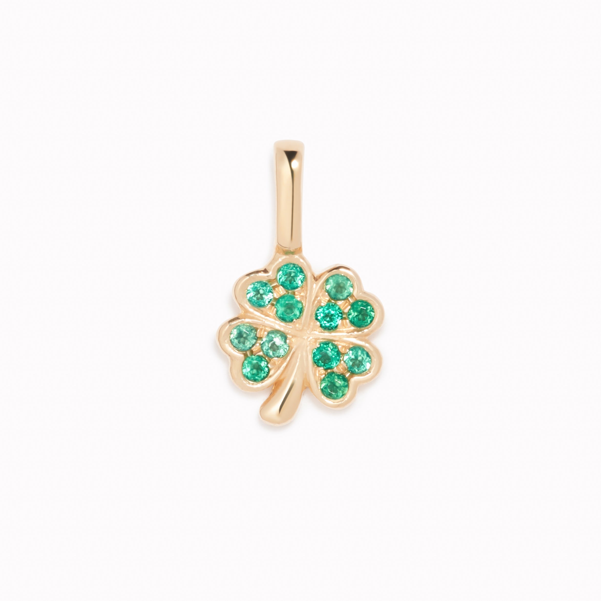 14K Gold Emerald Clover Charm Pendant