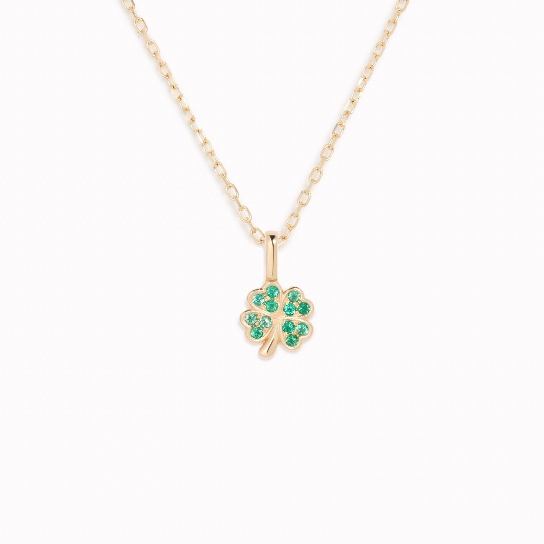 14K Gold Emerald Clover Charm Pendant