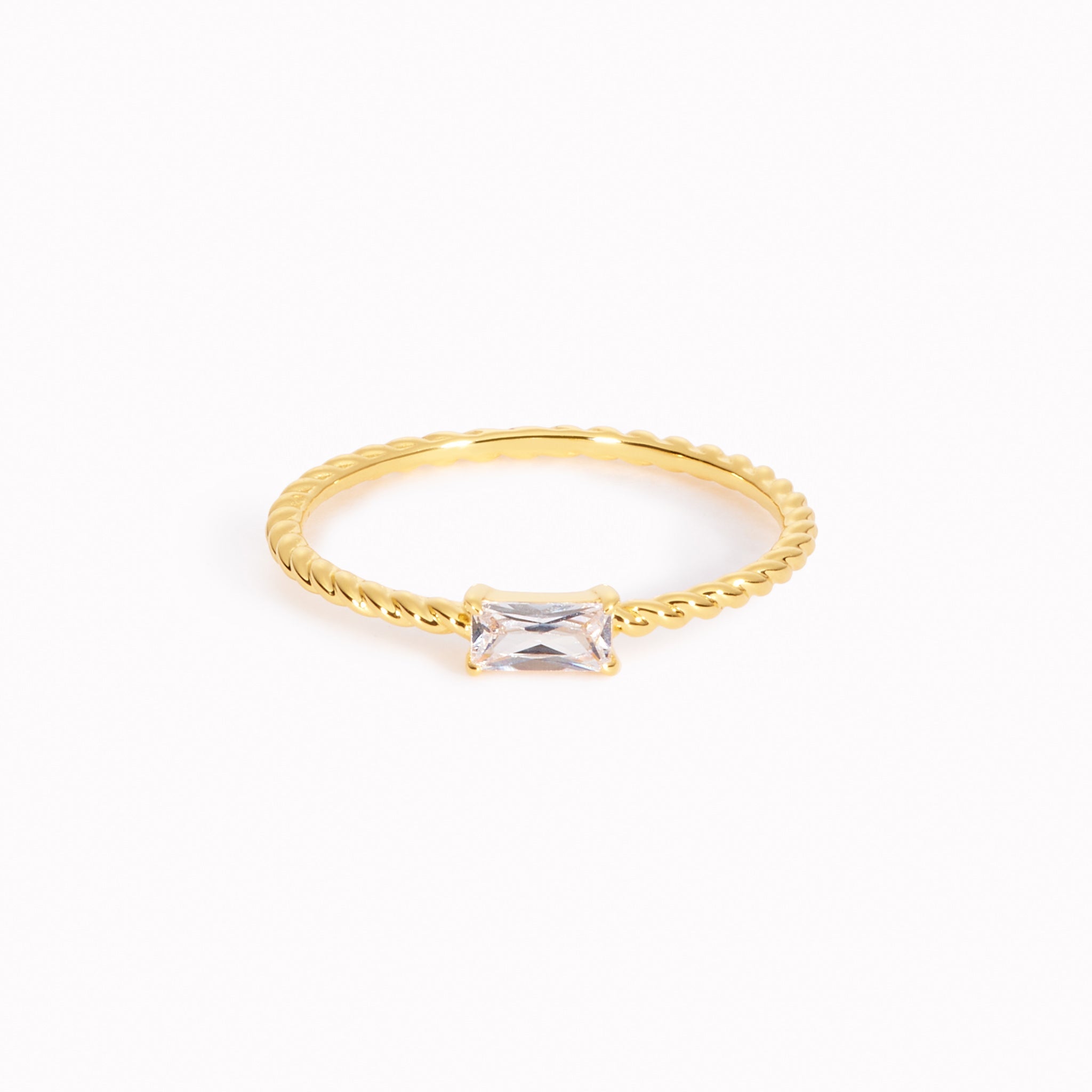 14K Gold Twisted Baguette Cubic Zirconia Ring