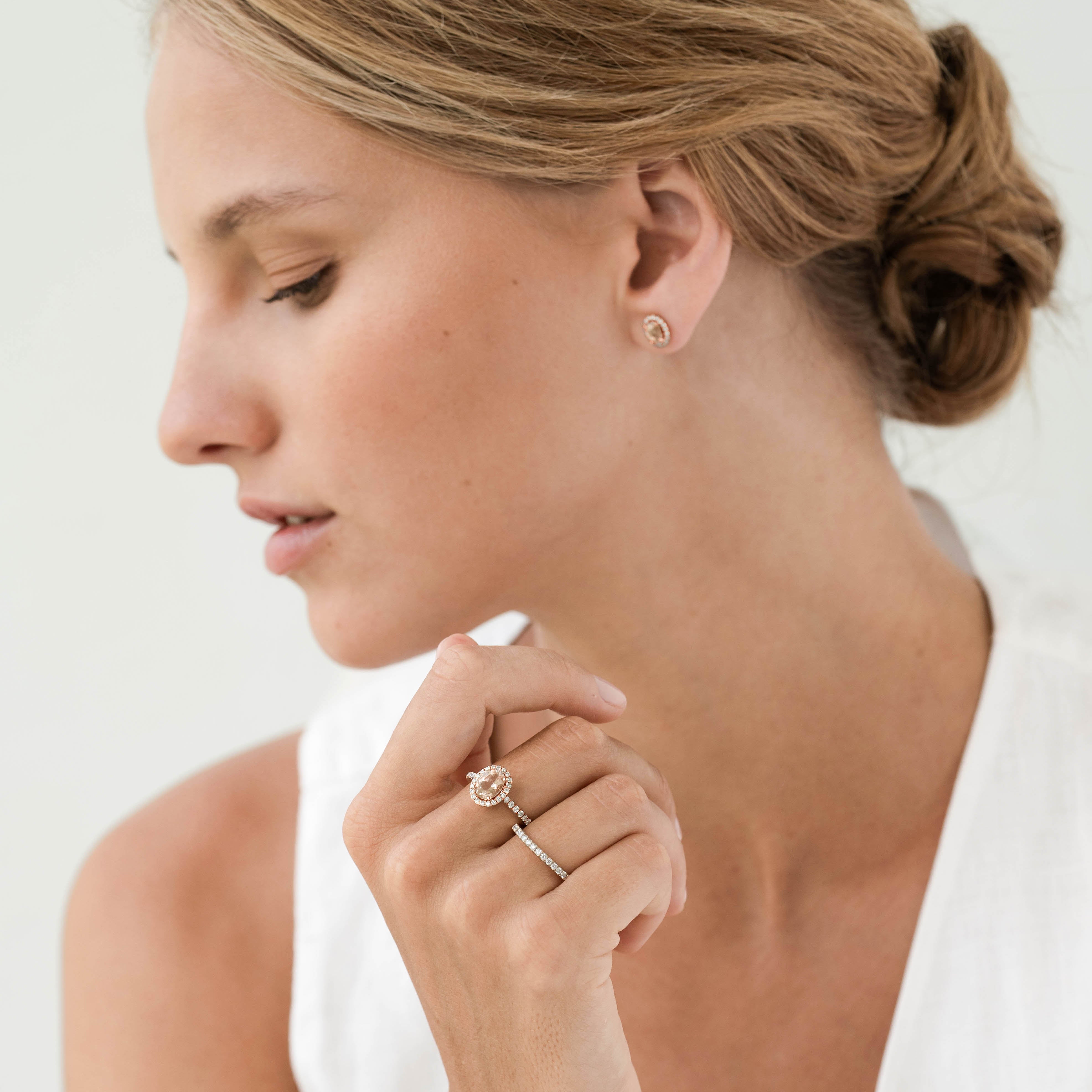 14K Rose Gold Oval Morganite Halo Ring