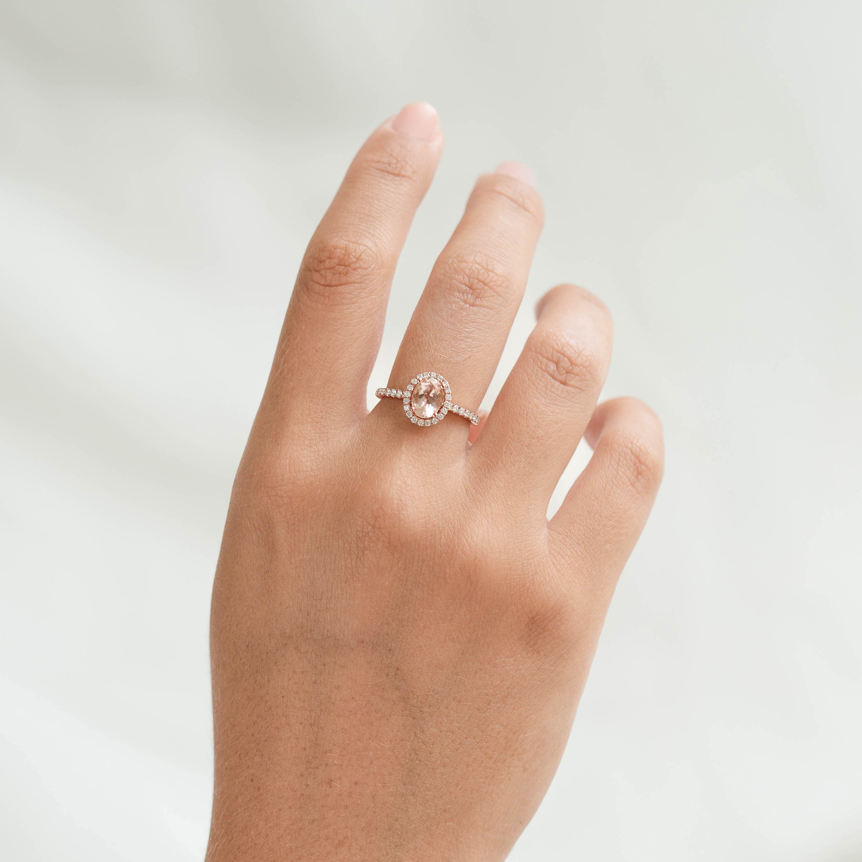 14K Rose Gold Oval Morganite Halo Ring