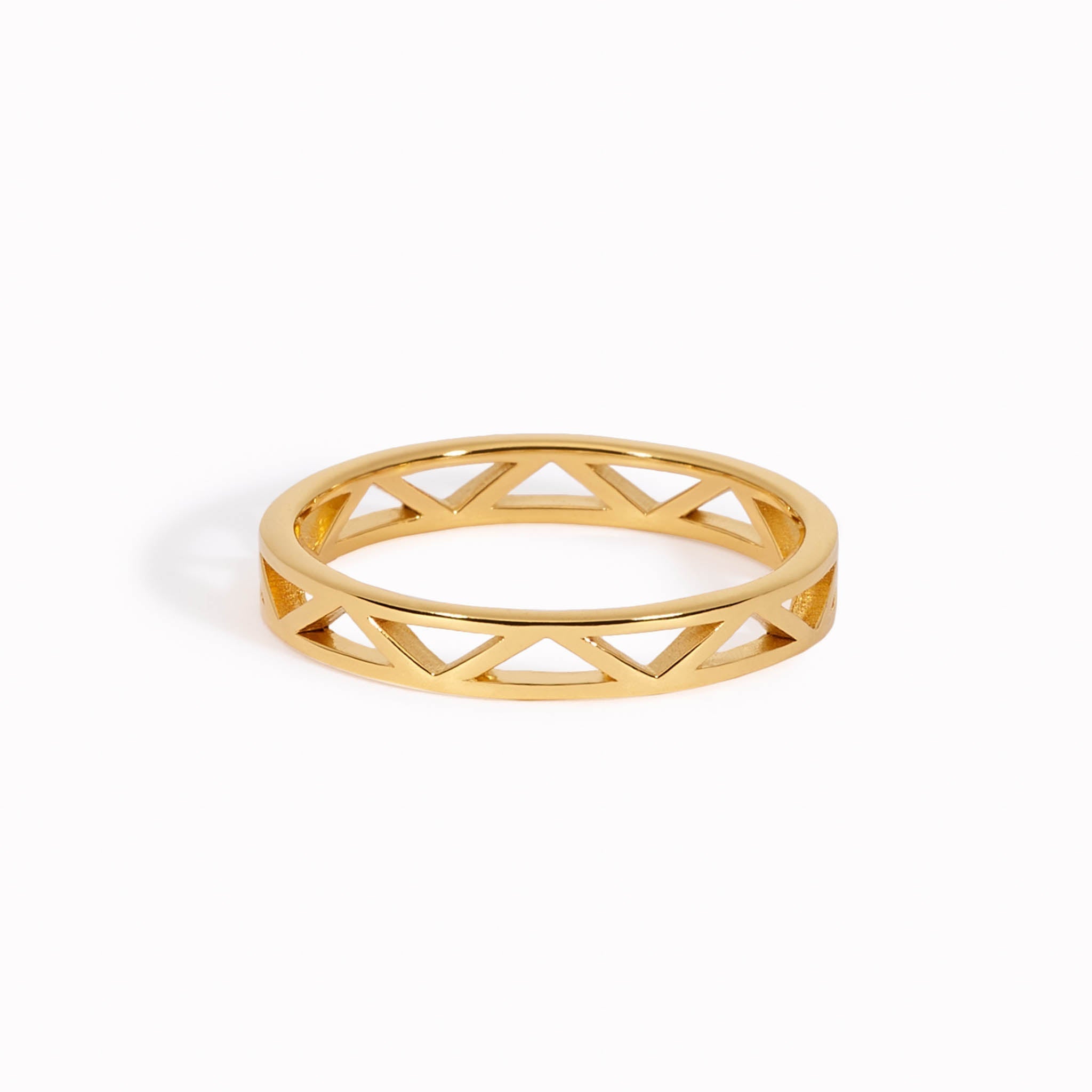 14K Gold Symmetric Triangle Pattern Statement Ring