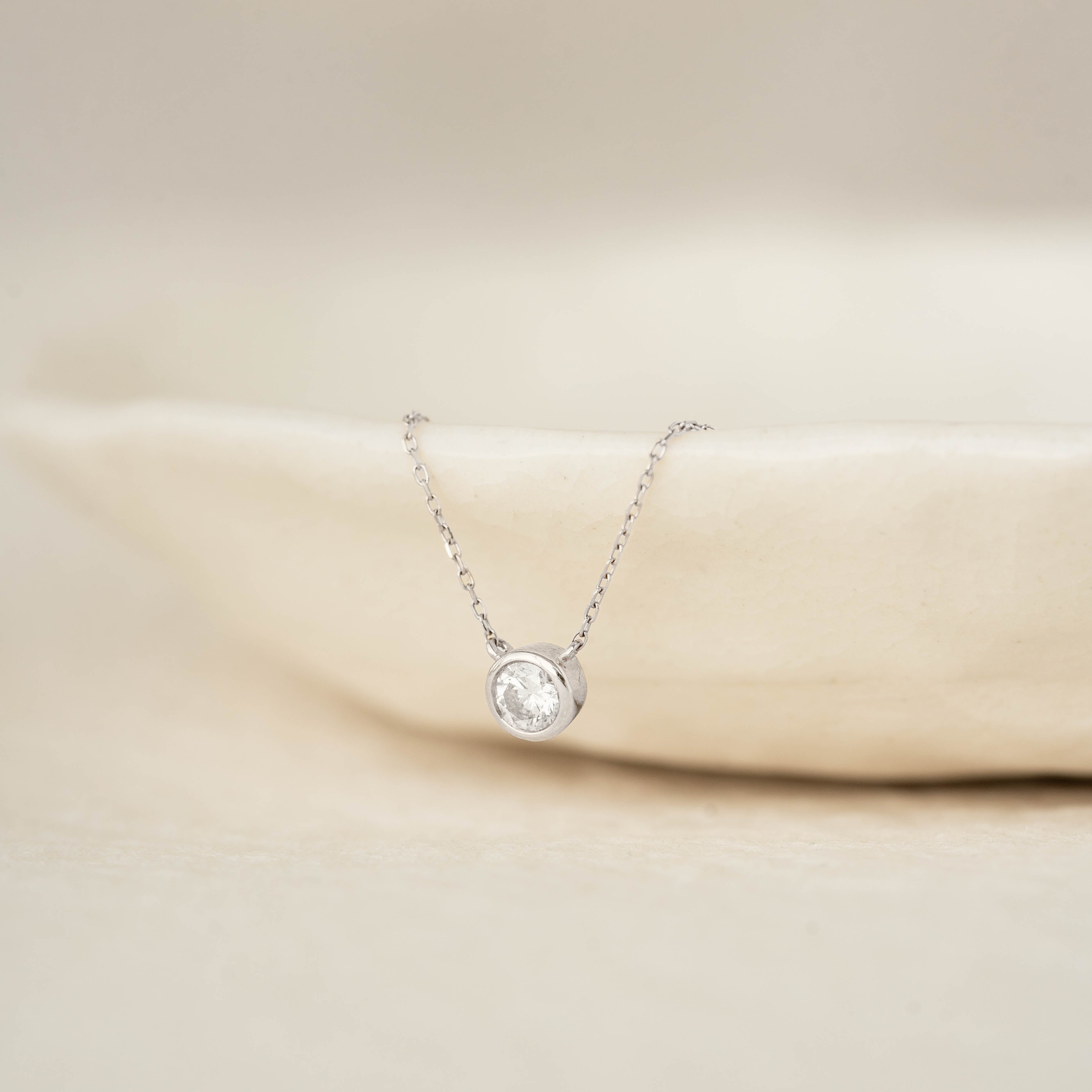 14K White Gold Classic Solitaire Diamond Necklace