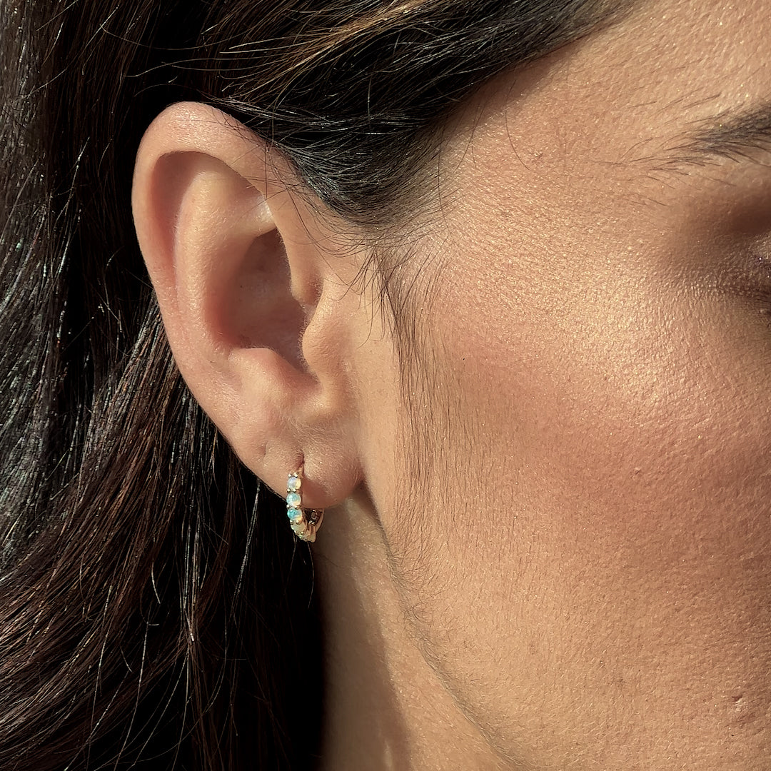 14K Gold Opal Moonlight Huggie Earrings