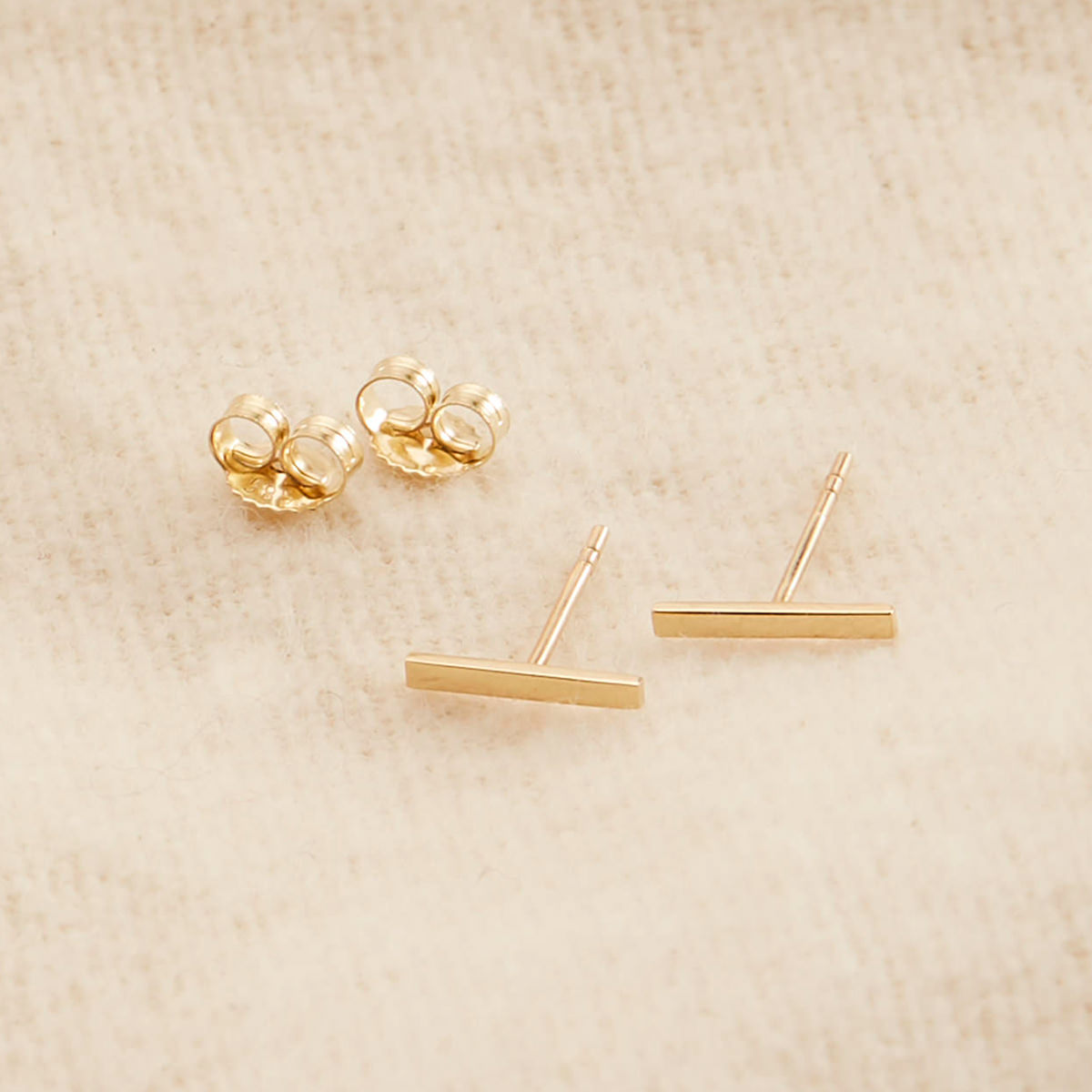 14K Solid Gold Modernist Bar Stud Earrings