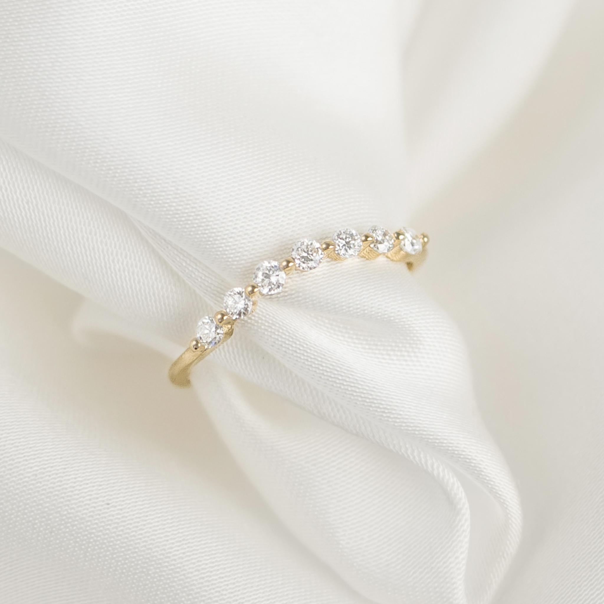 14K Yellow Gold Curved Diamond Band Ring