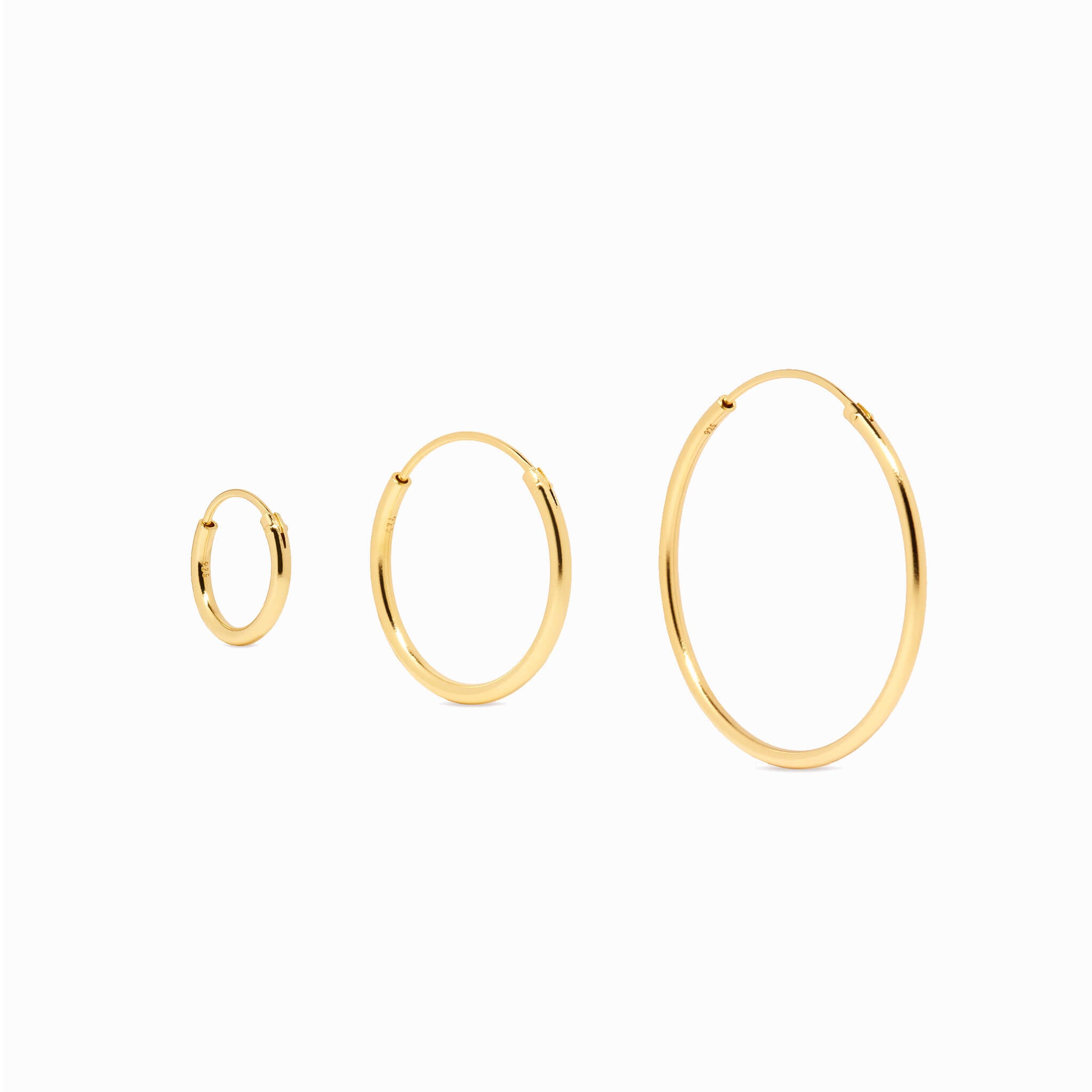 14K Gold Trio Hoop Earrings Set - 12mm/20mm/30mm