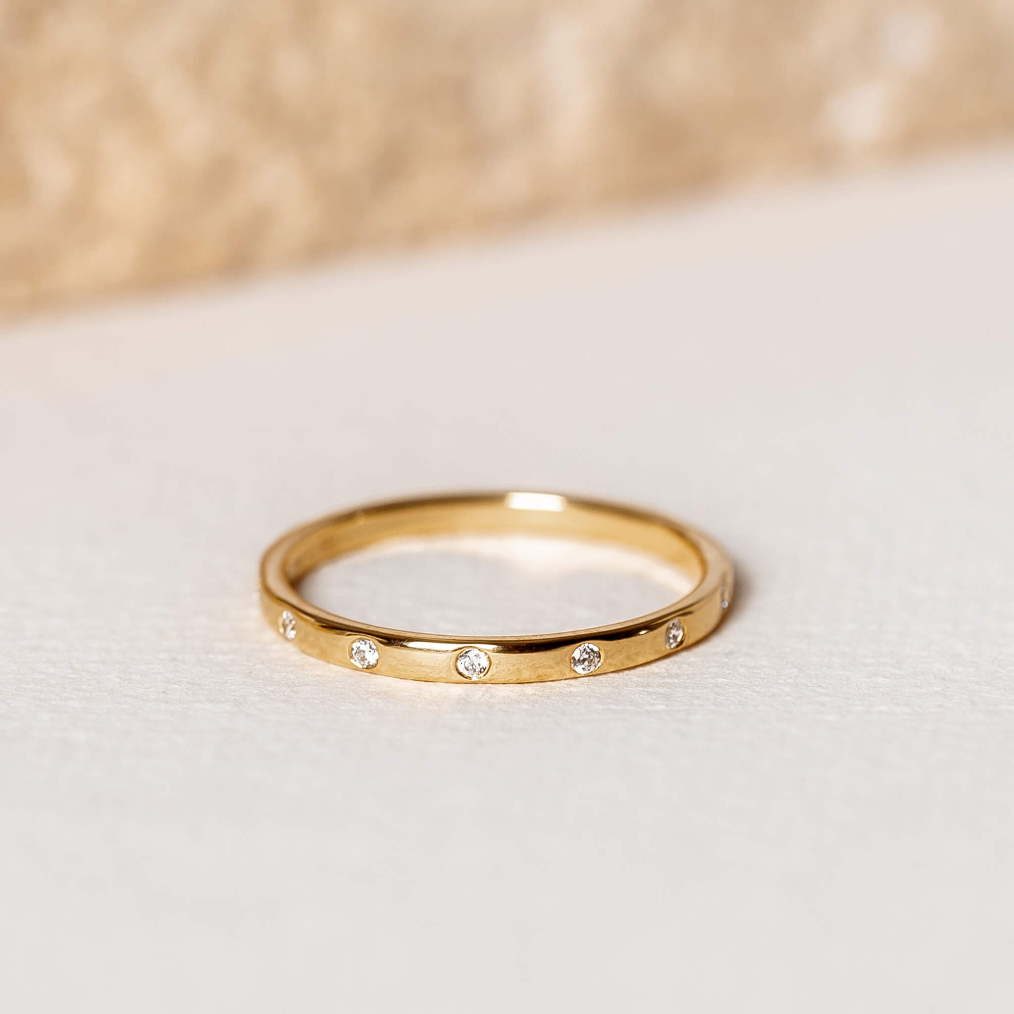 14K Gold Bezel-Set Gemstone Dainty Stacking Ring