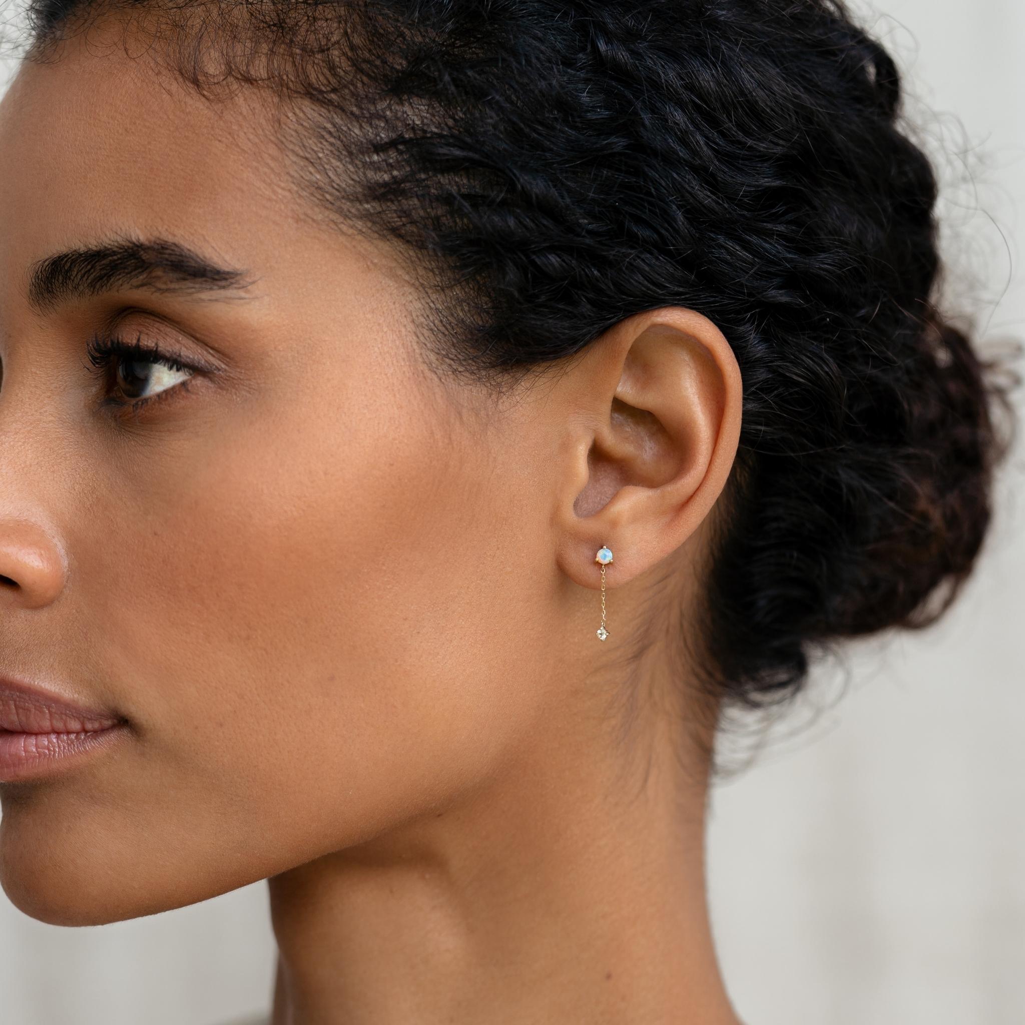 14K Gold Opal Cascade Dangle Stud Earrings