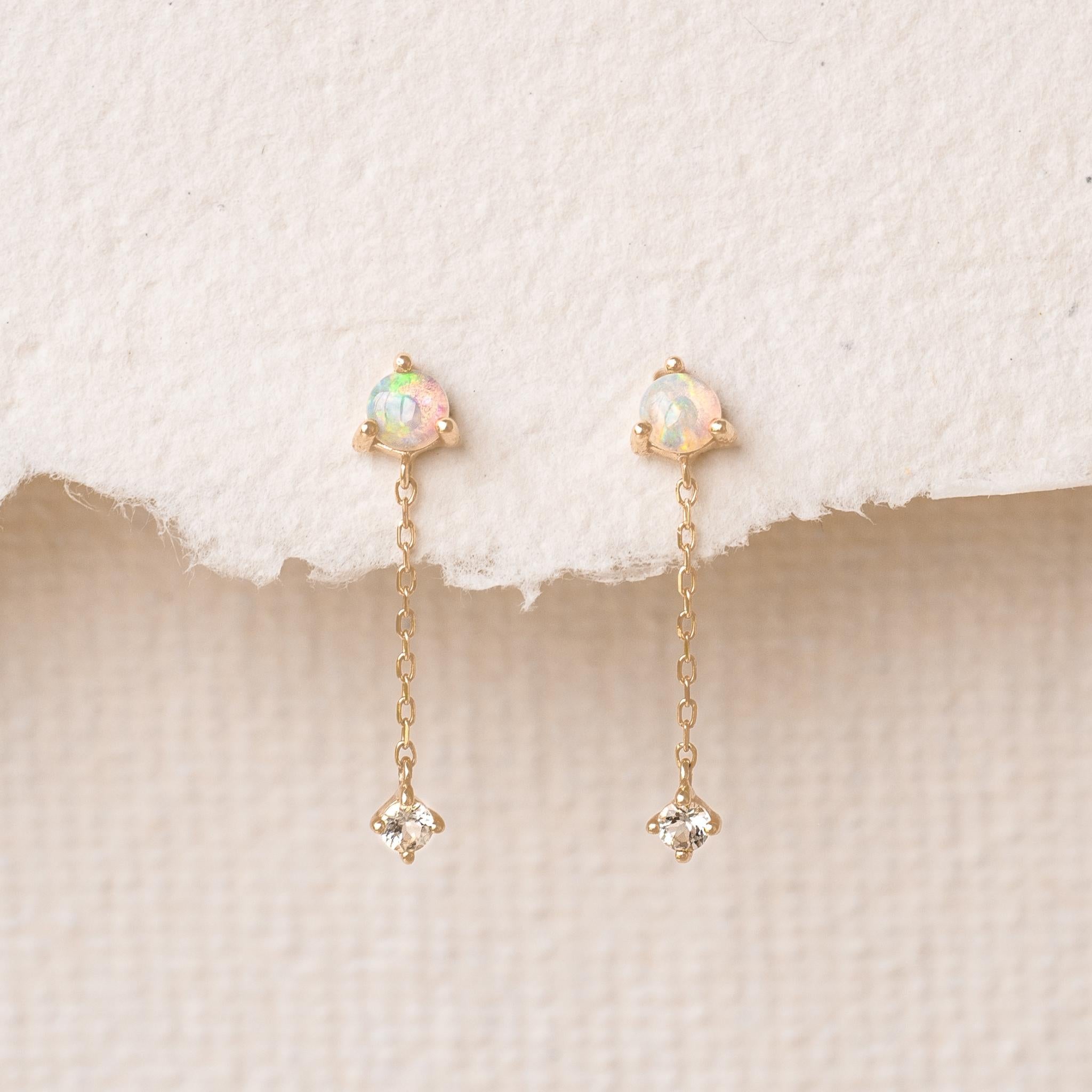 14K Gold Opal Cascade Dangle Stud Earrings