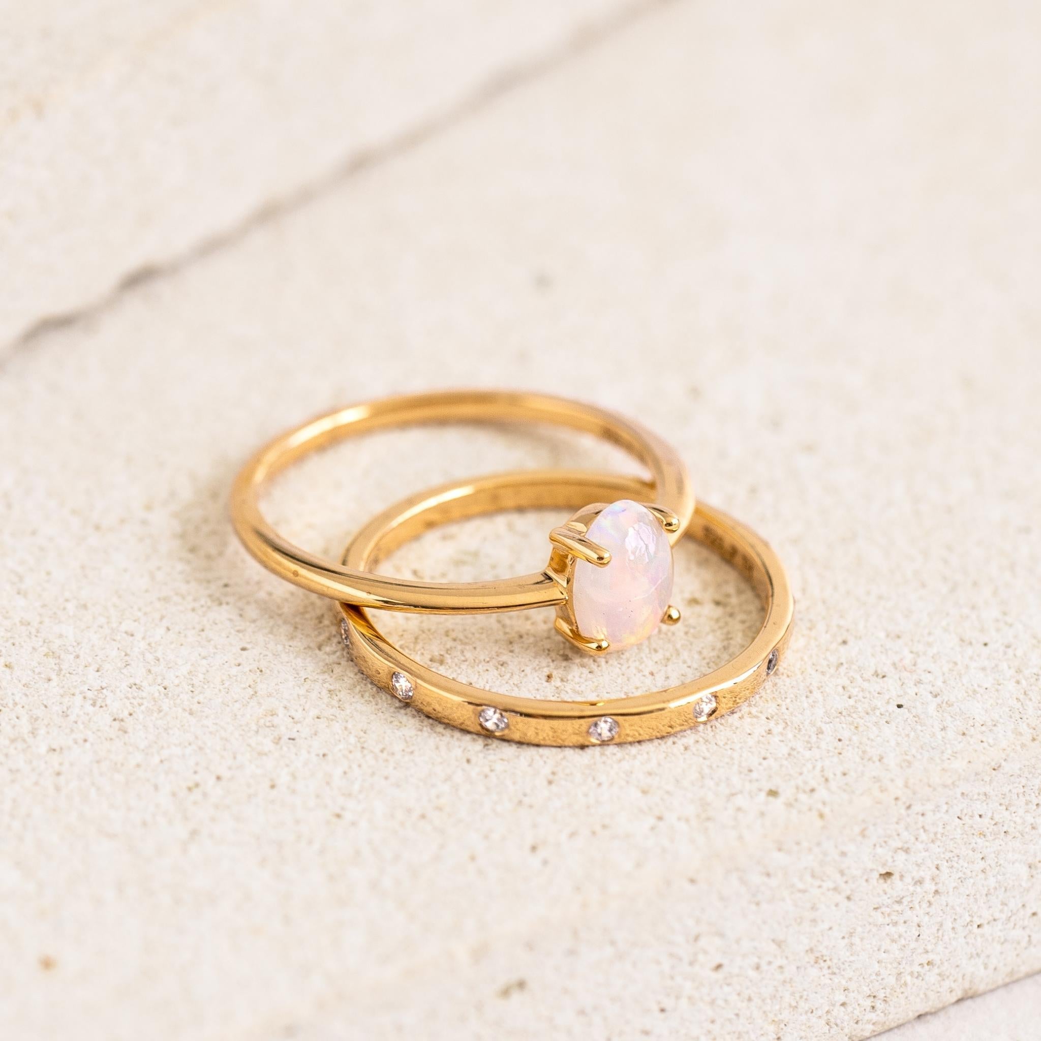 14K Gold Bezel-Set Gemstone Dainty Stacking Ring