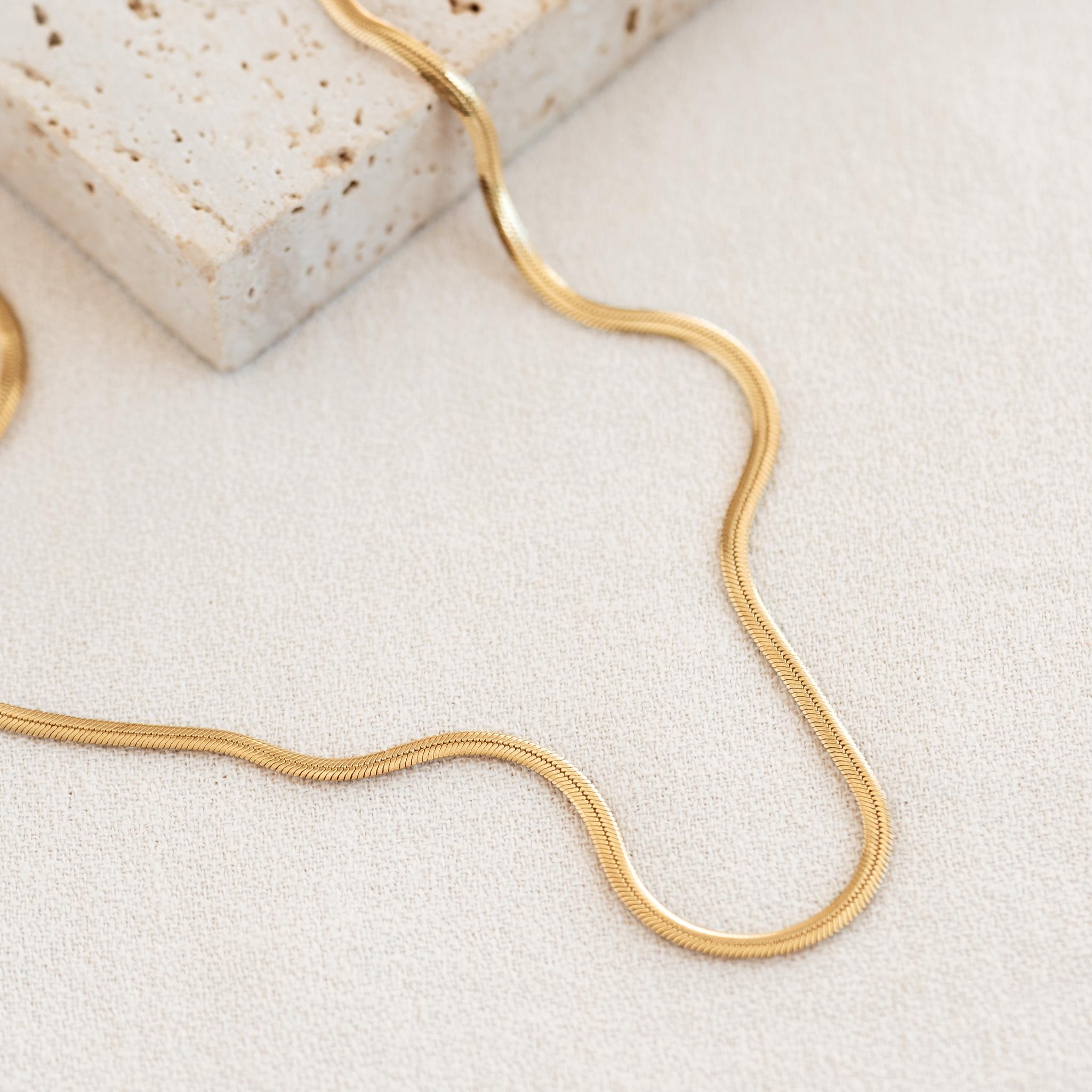 14K Gold Modern Serpent Flat Snake Chain Necklace