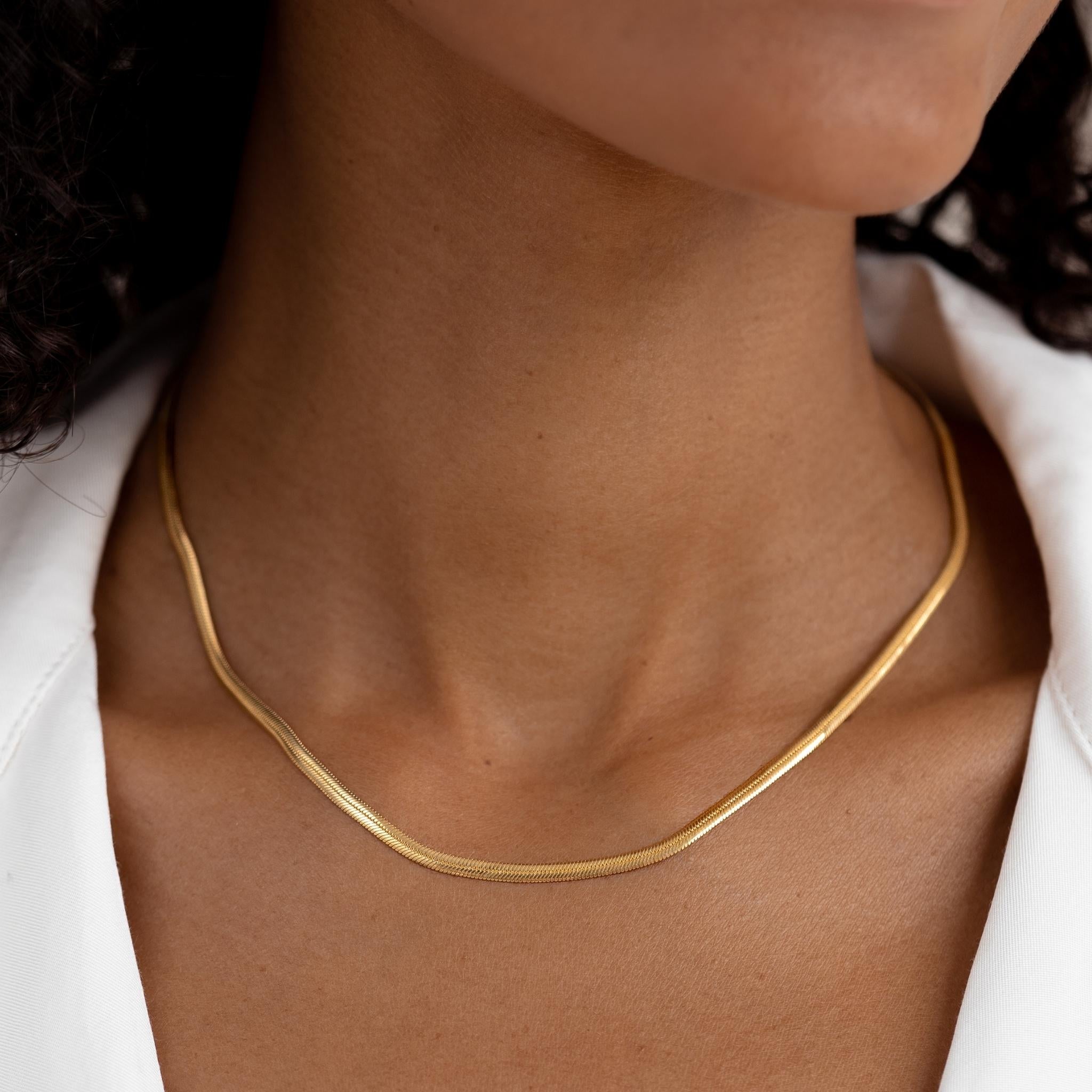 14K Gold Modern Serpent Flat Snake Chain Necklace
