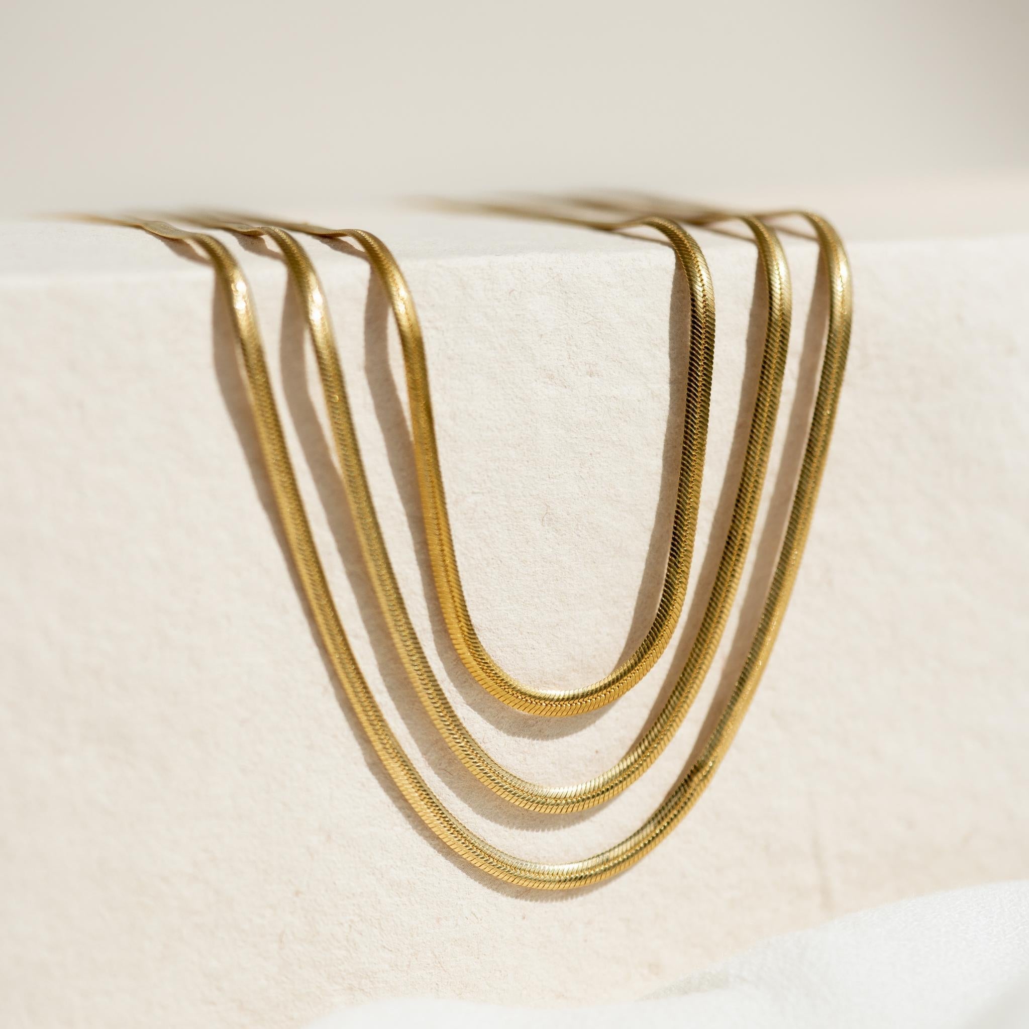 14K Gold Modern Serpent Flat Snake Chain Necklace