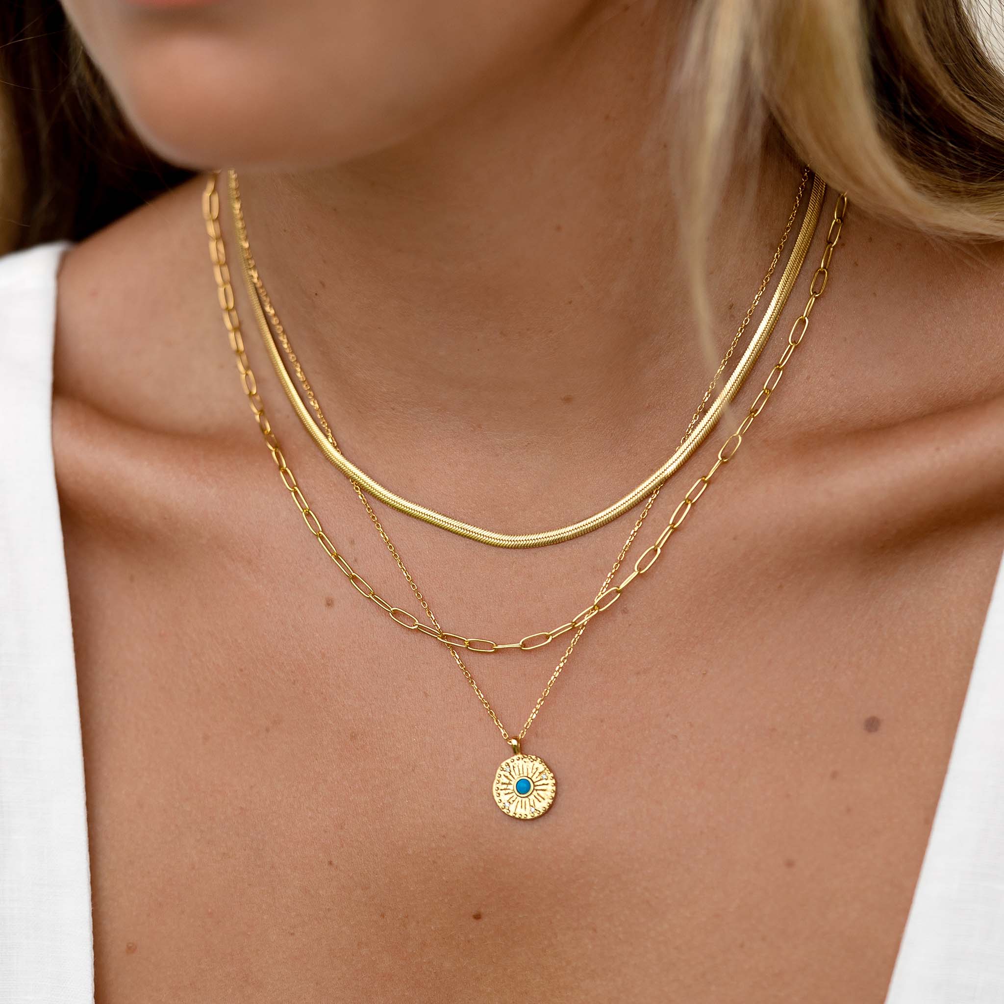 14K Gold Modern Serpent Flat Snake Chain Necklace