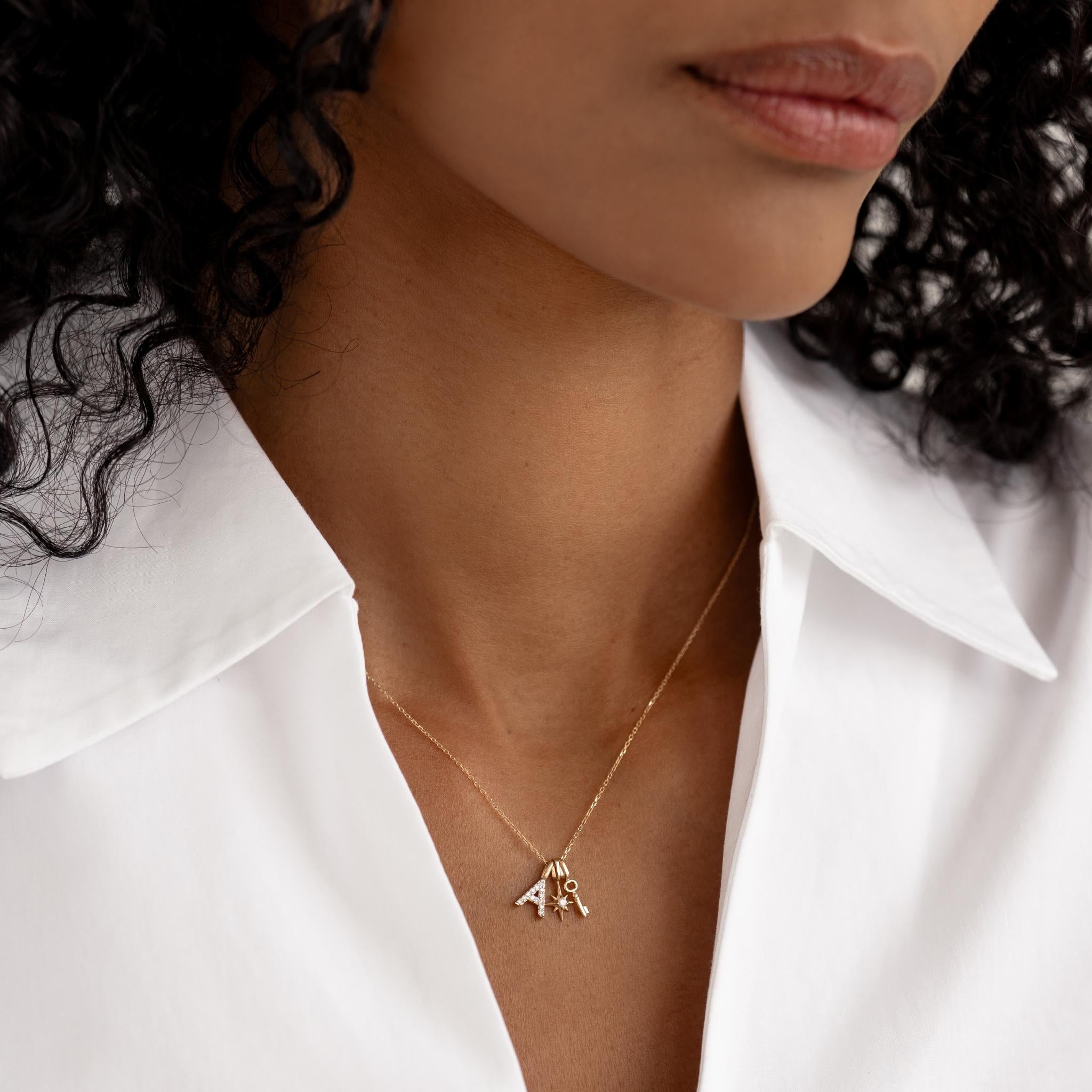 14K Gold Delicate Key Charm Pendant