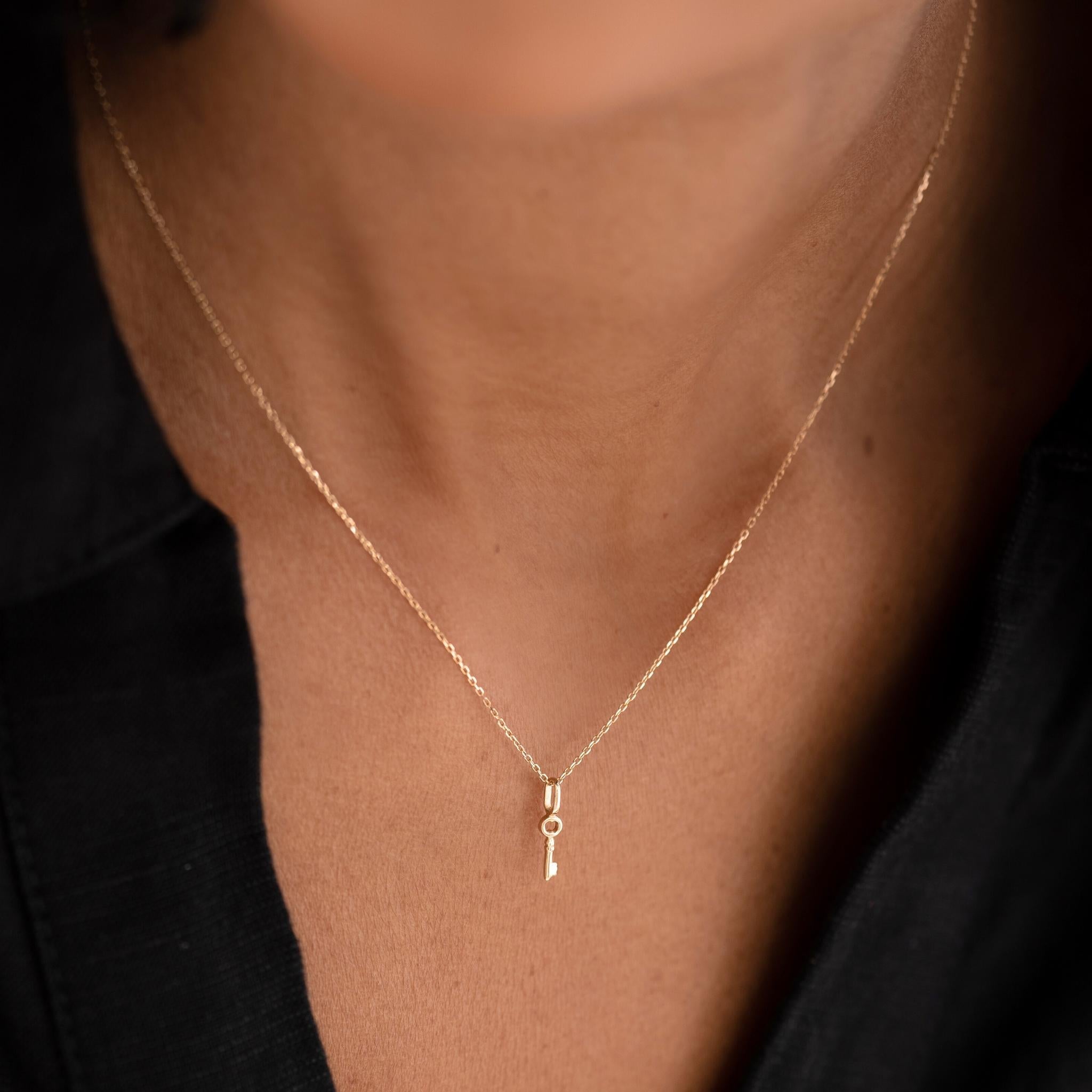 14K Gold Delicate Key Charm Pendant