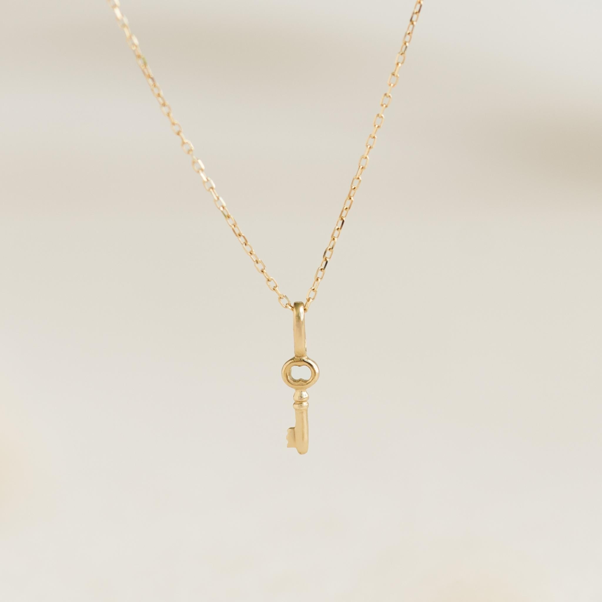 14K Gold Delicate Key Charm Pendant