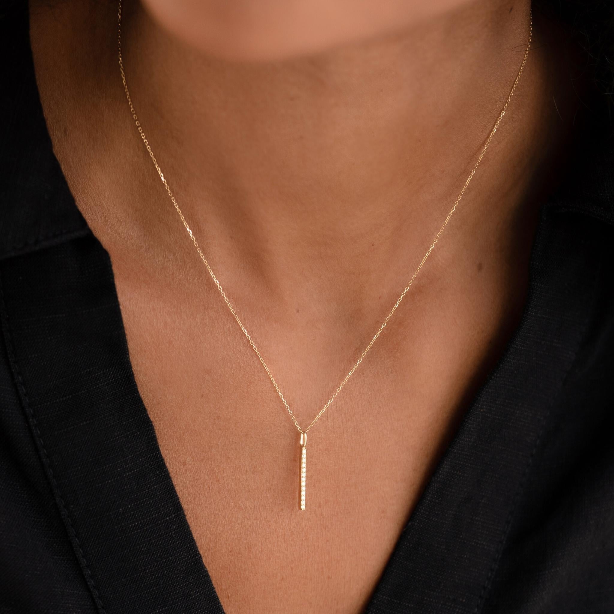 14K Gold Diamond Bar Pendant