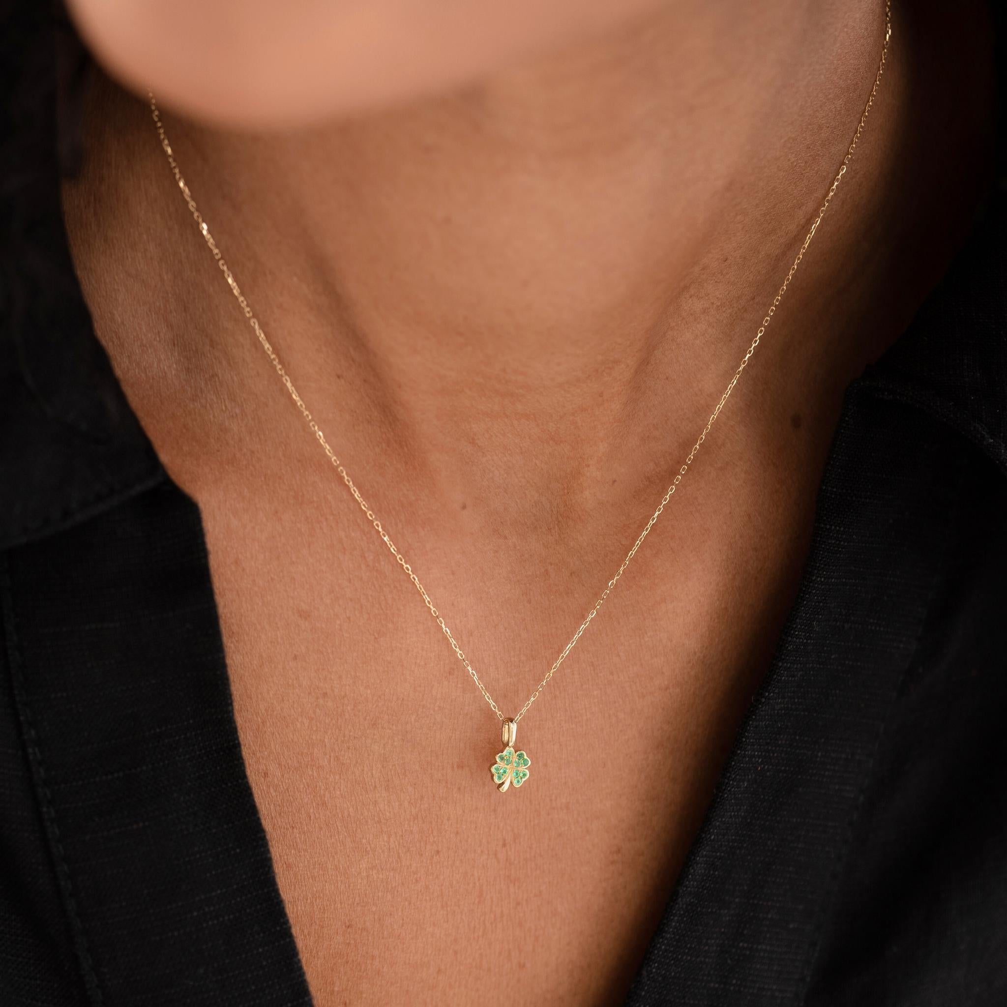 14K Gold Emerald Clover Charm Pendant