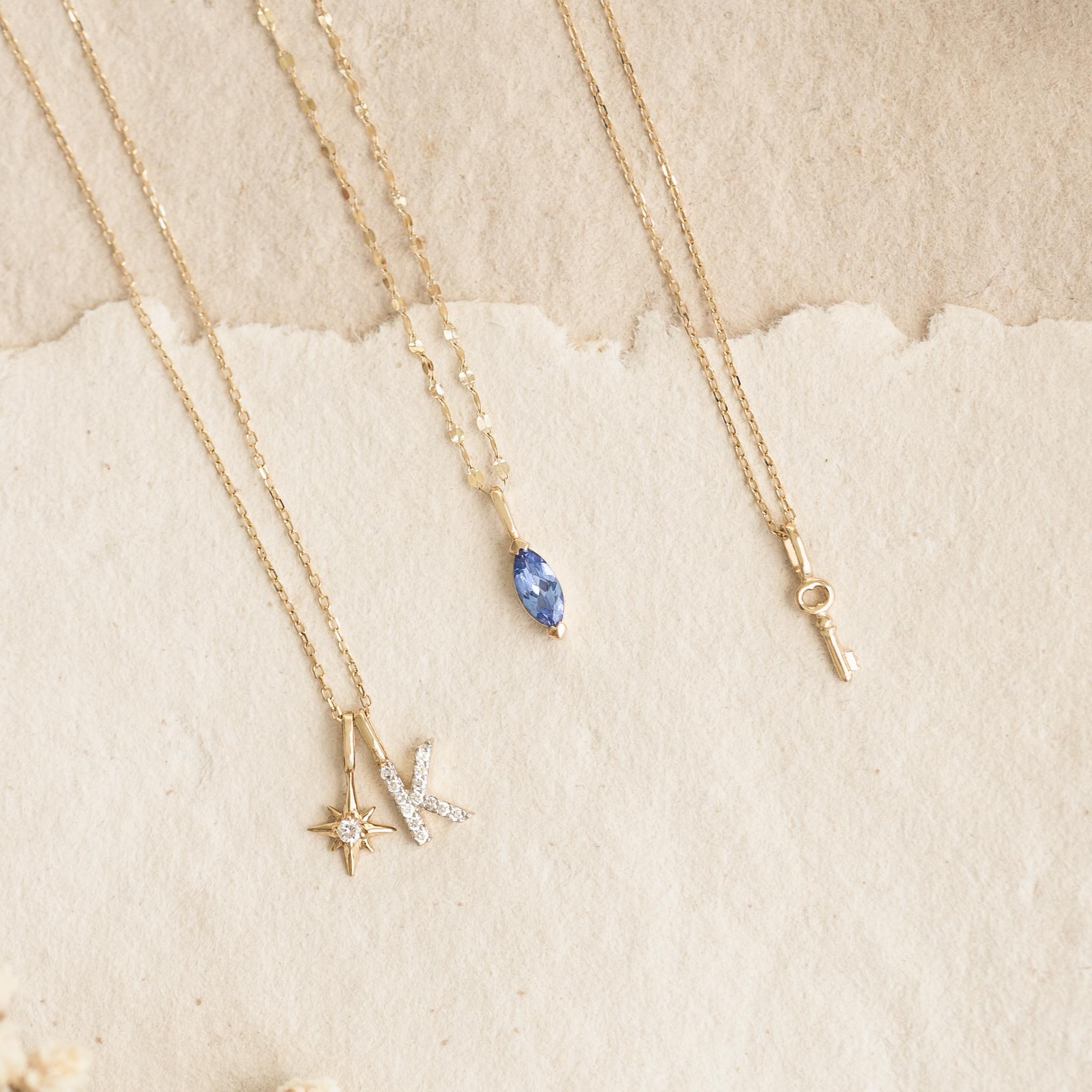 14K Gold Delicate Key Charm Pendant