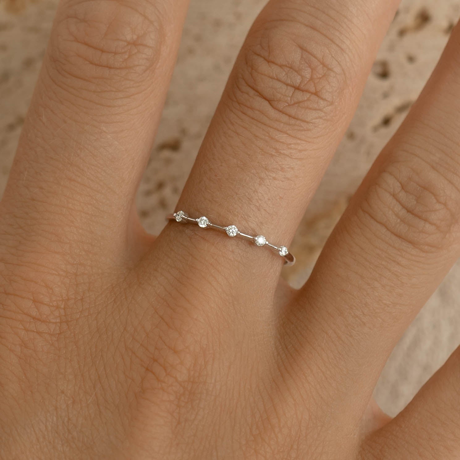 14K White Gold Five-Stone Diamond Band Ring