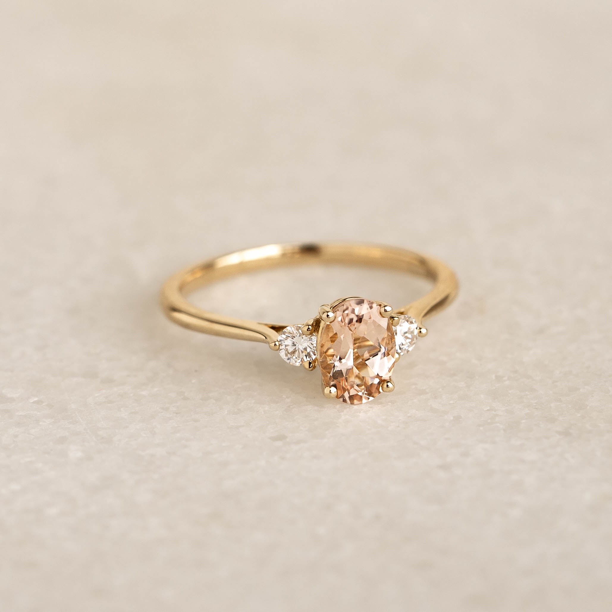 14K Gold Oval Morganite Diamond Accent Cathedral Ring