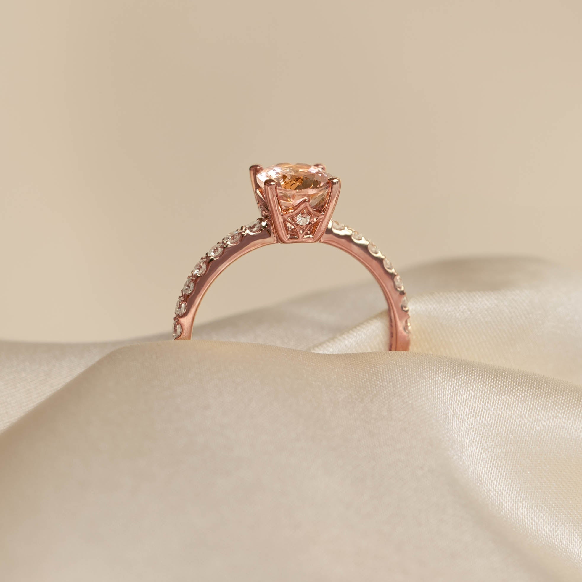 14K Rose Gold Oval Morganite and Diamond Ring