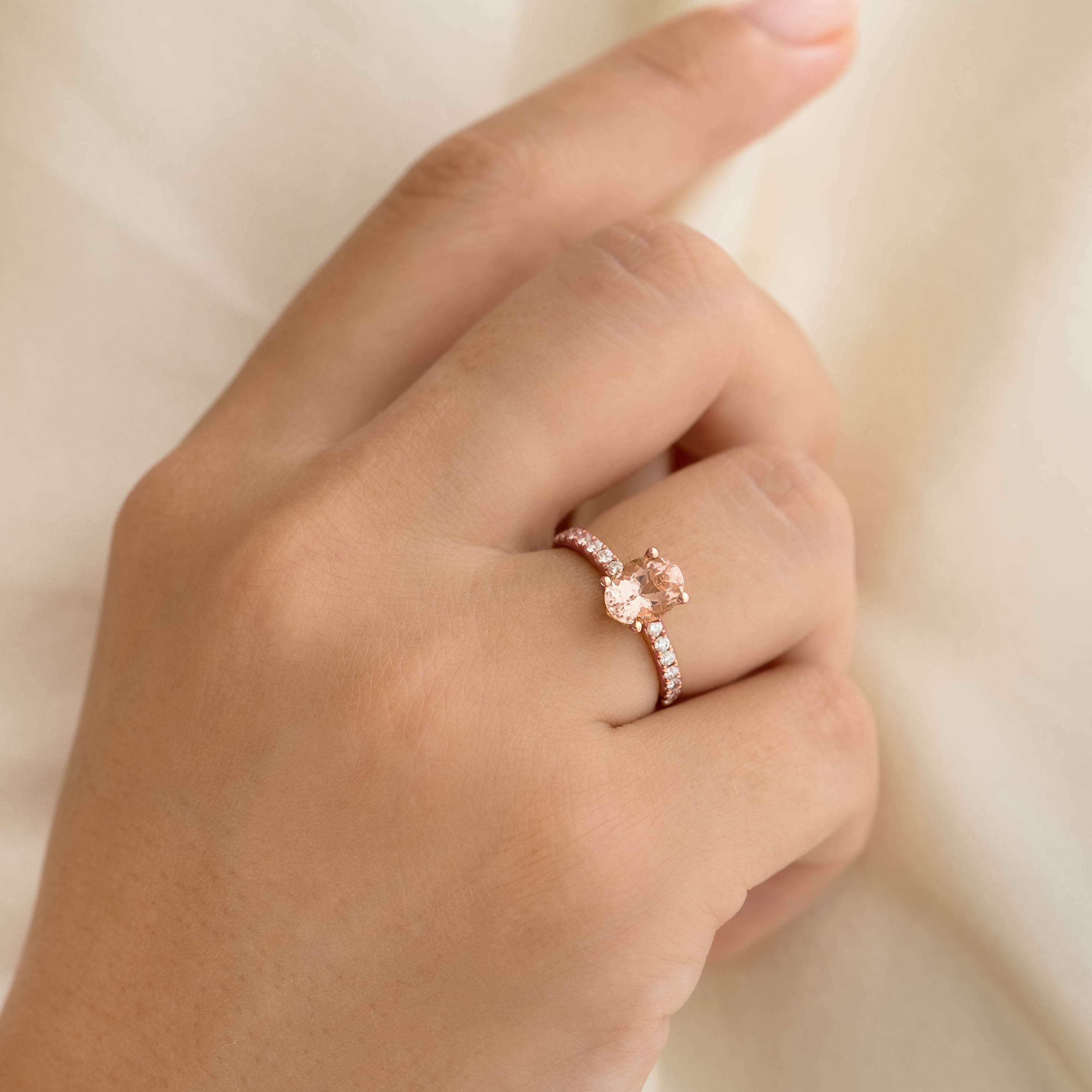 14K Rose Gold Oval Morganite and Diamond Ring