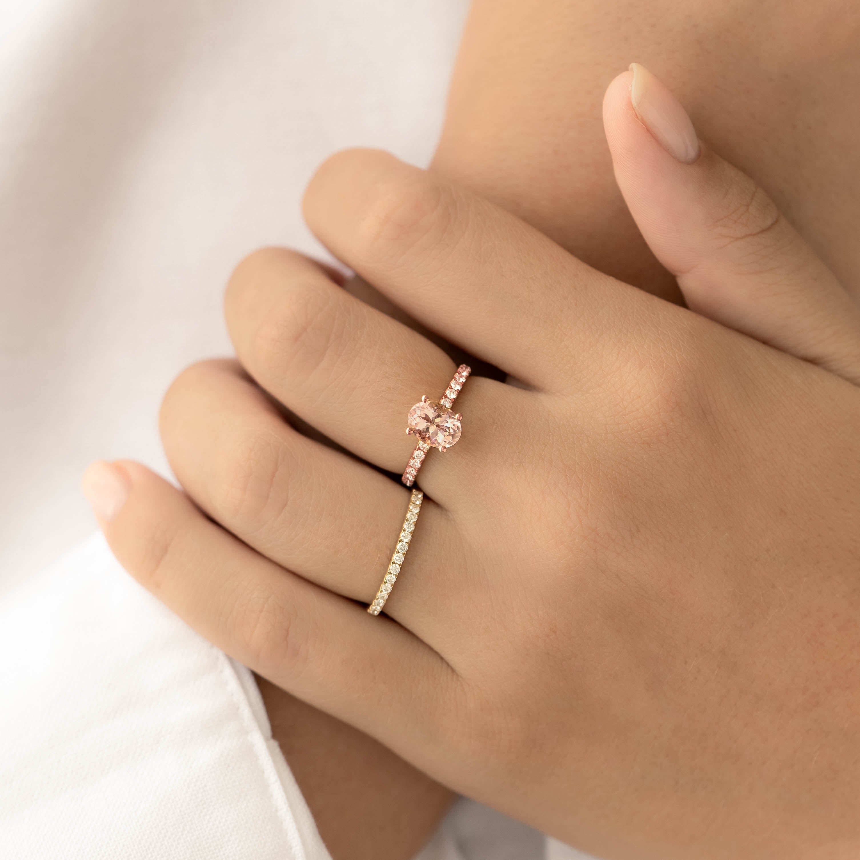 14K Rose Gold Oval Morganite and Diamond Ring