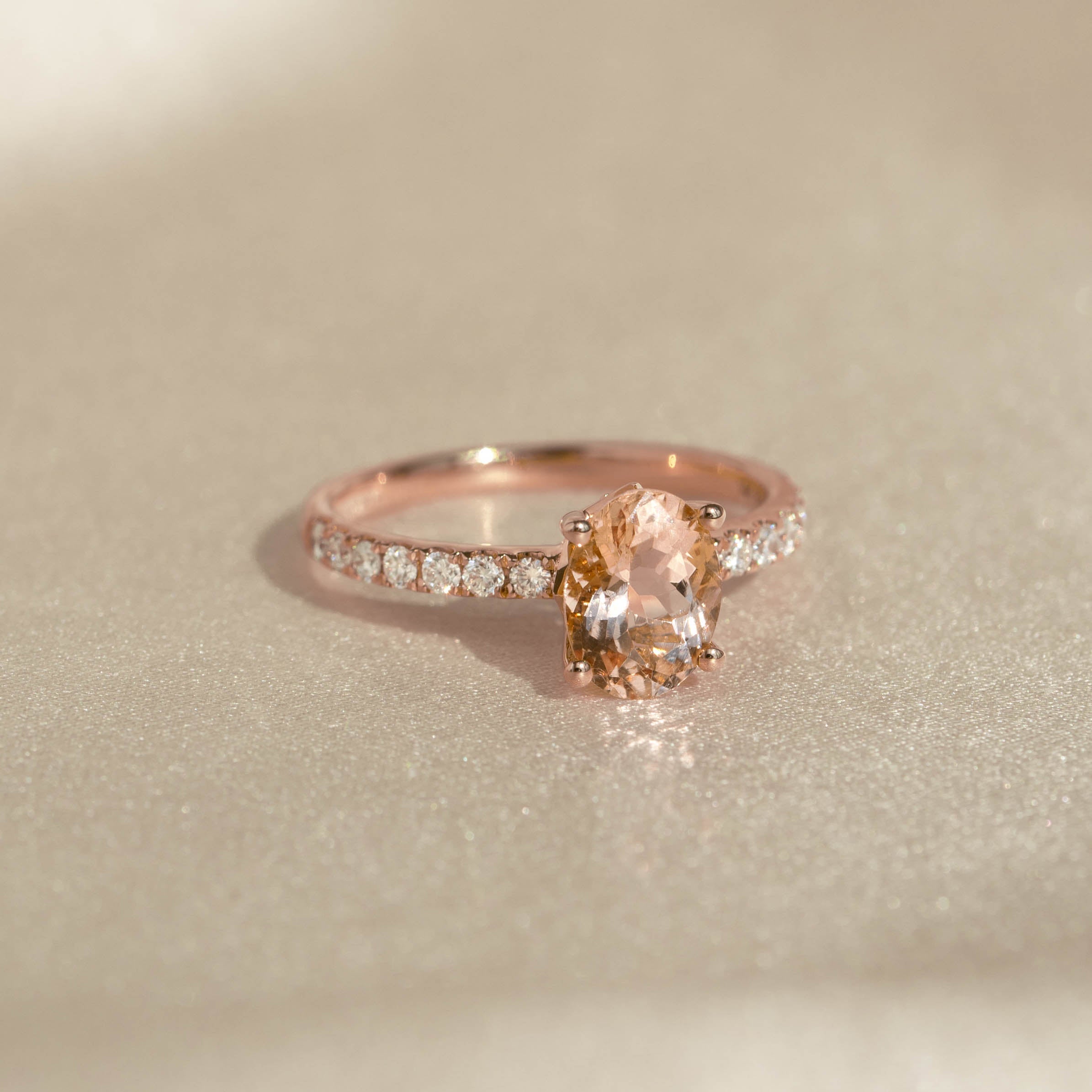 14K Rose Gold Oval Morganite and Diamond Ring