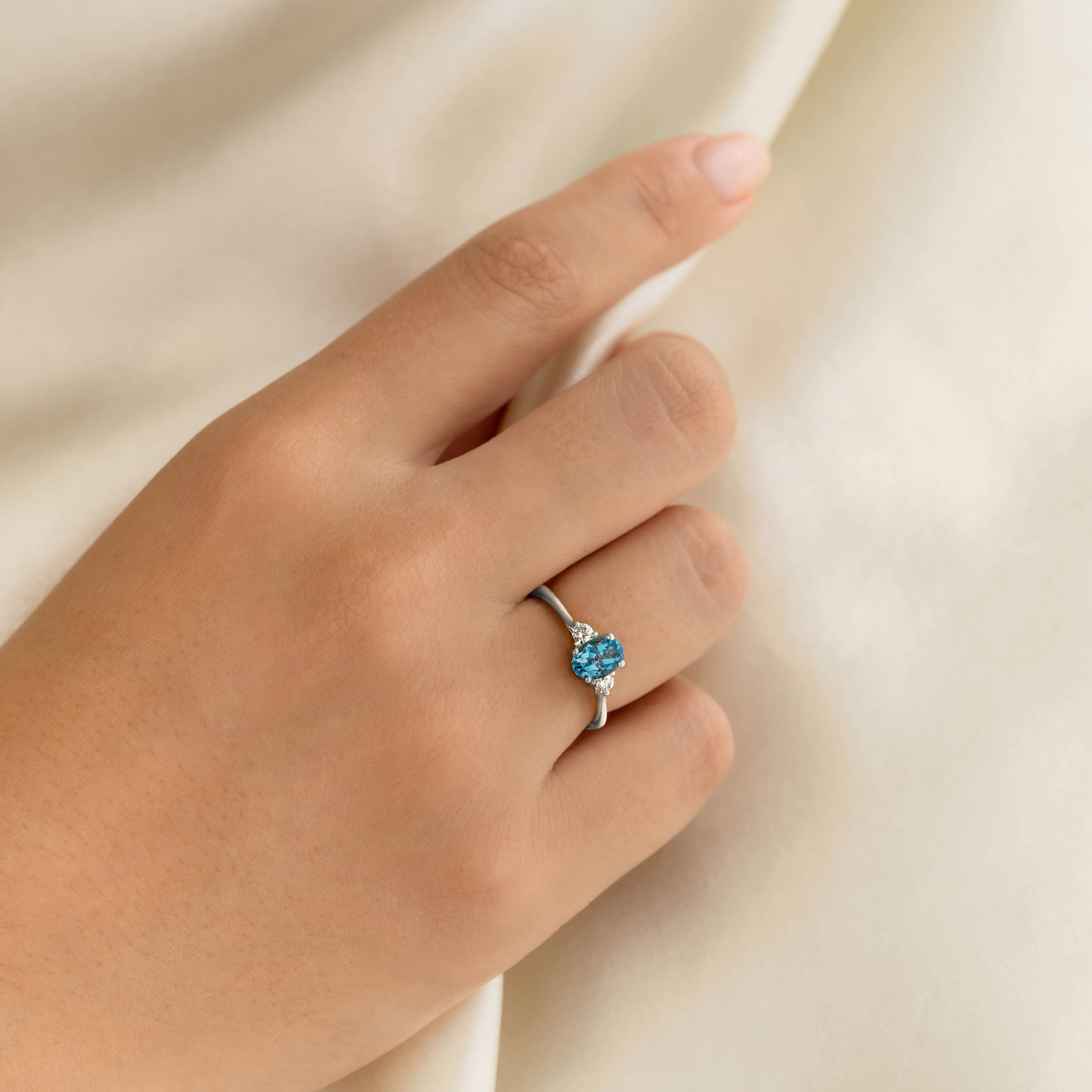 14K White Gold Blue Topaz and Diamond Ring