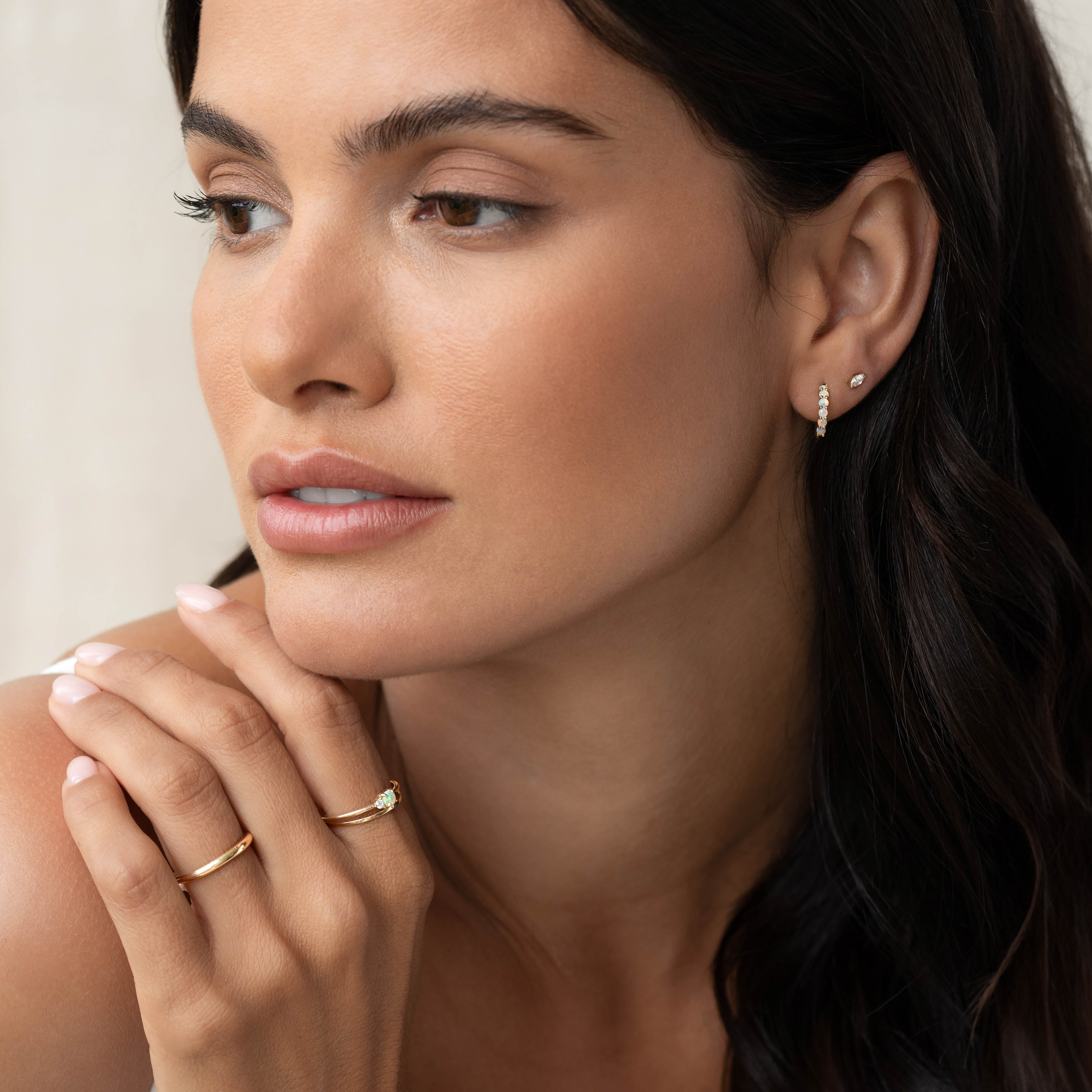 14K Gold Opal Moonlight Huggie Earrings