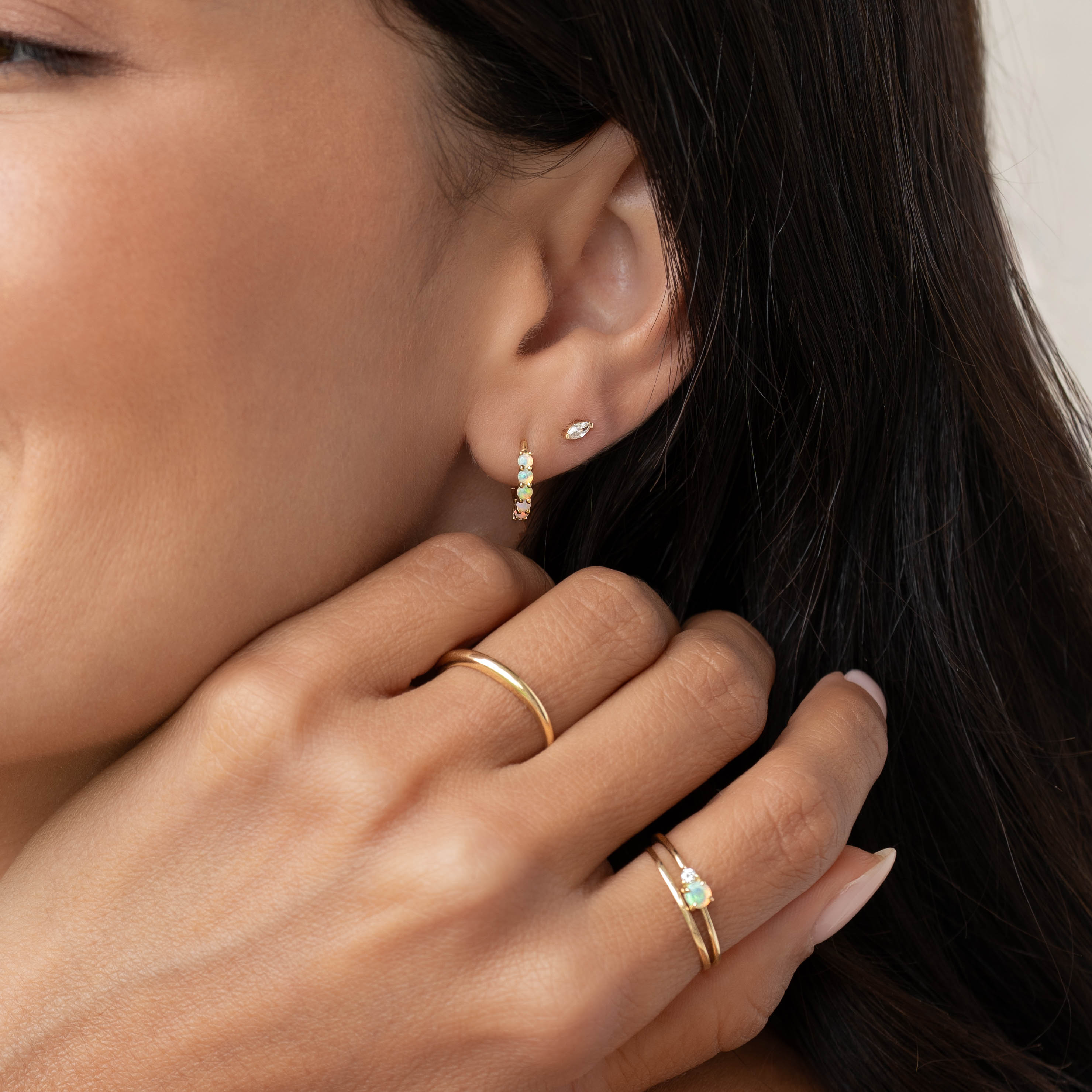 14K Gold Opal Moonlight Huggie Earrings