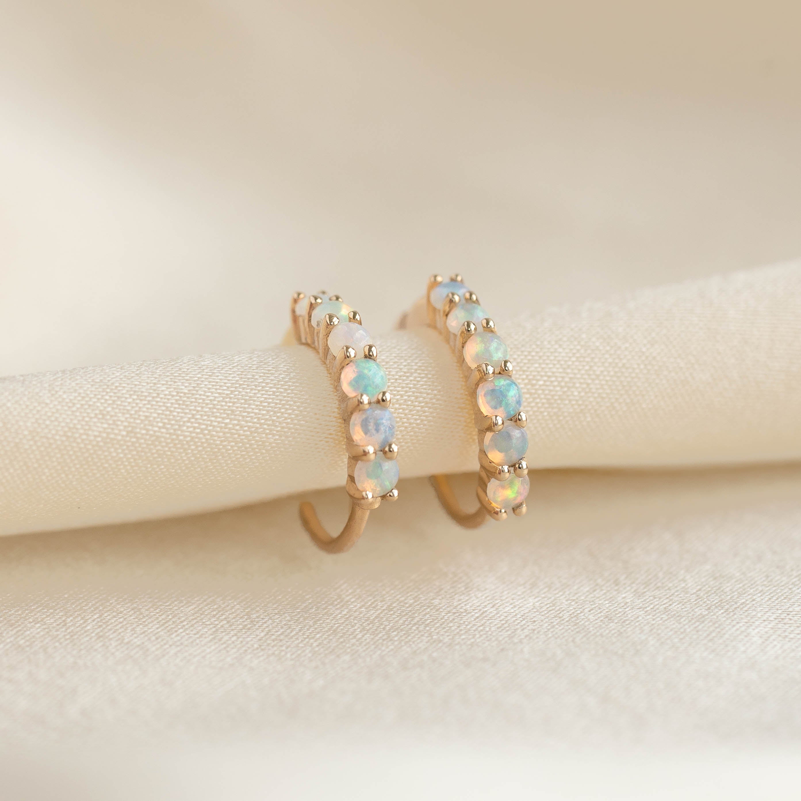 14K Gold Opal Moonlight Huggie Earrings