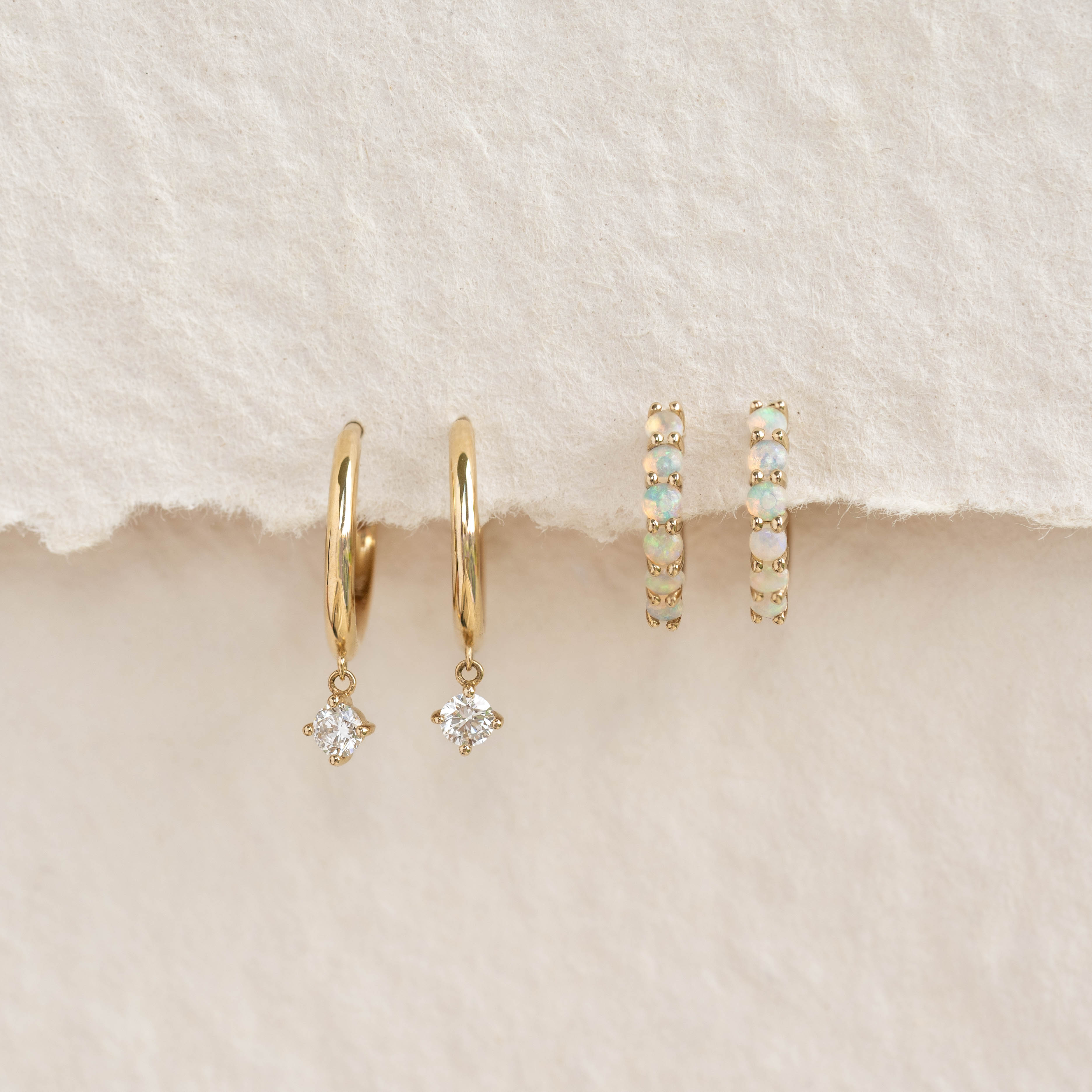 14K Gold Opal Moonlight Huggie Earrings