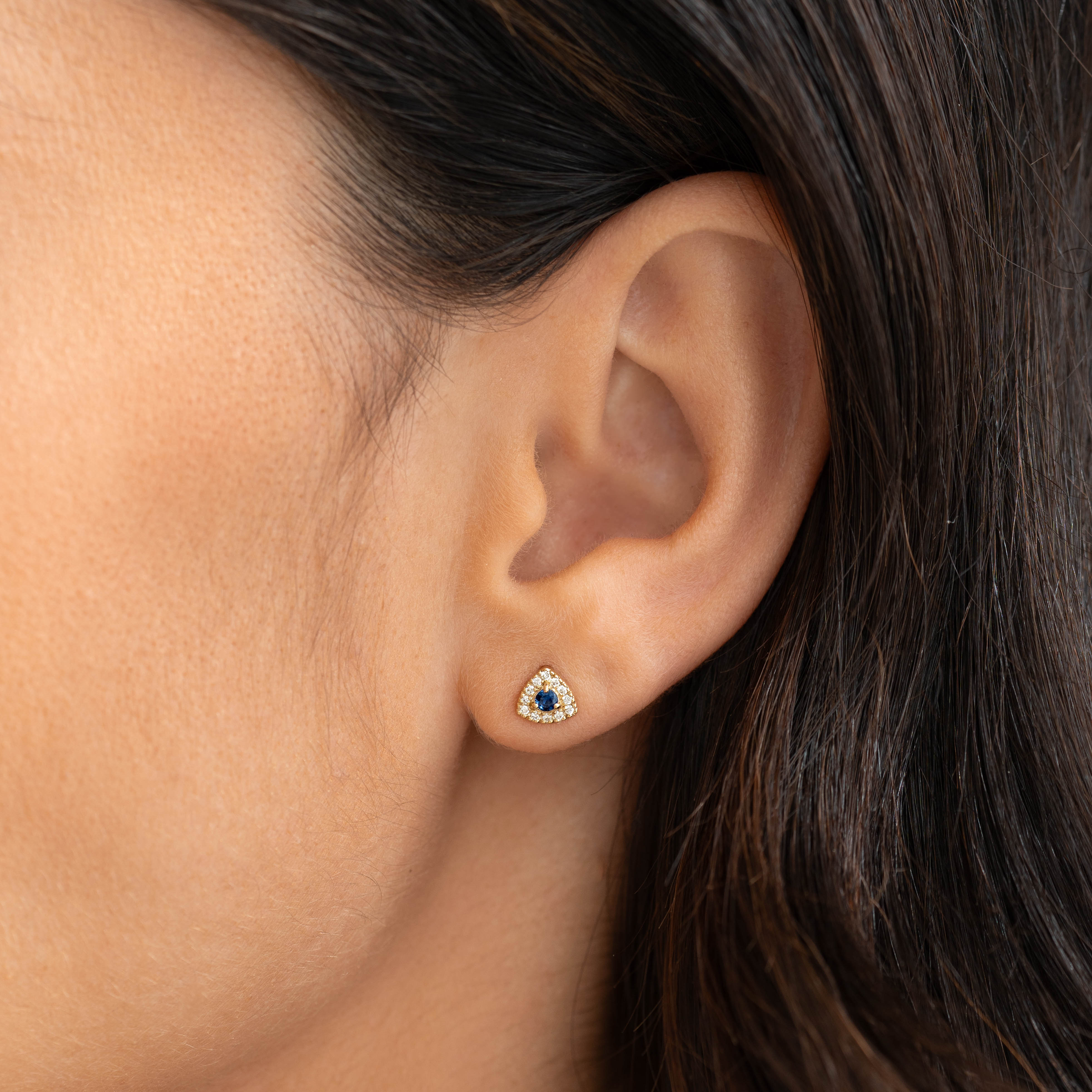 14K Gold Sapphire Halo Stud Earrings