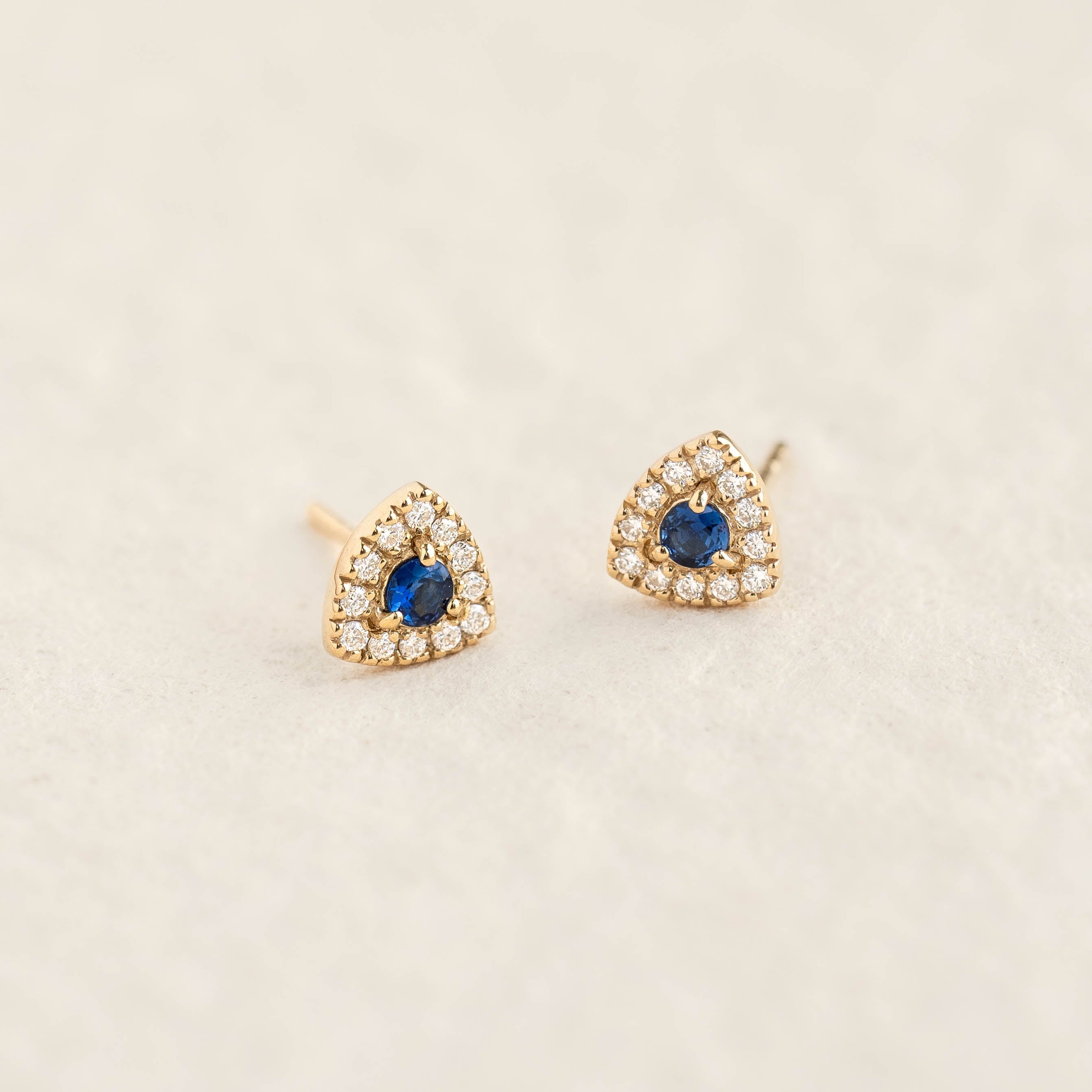 14K Gold Sapphire Halo Stud Earrings