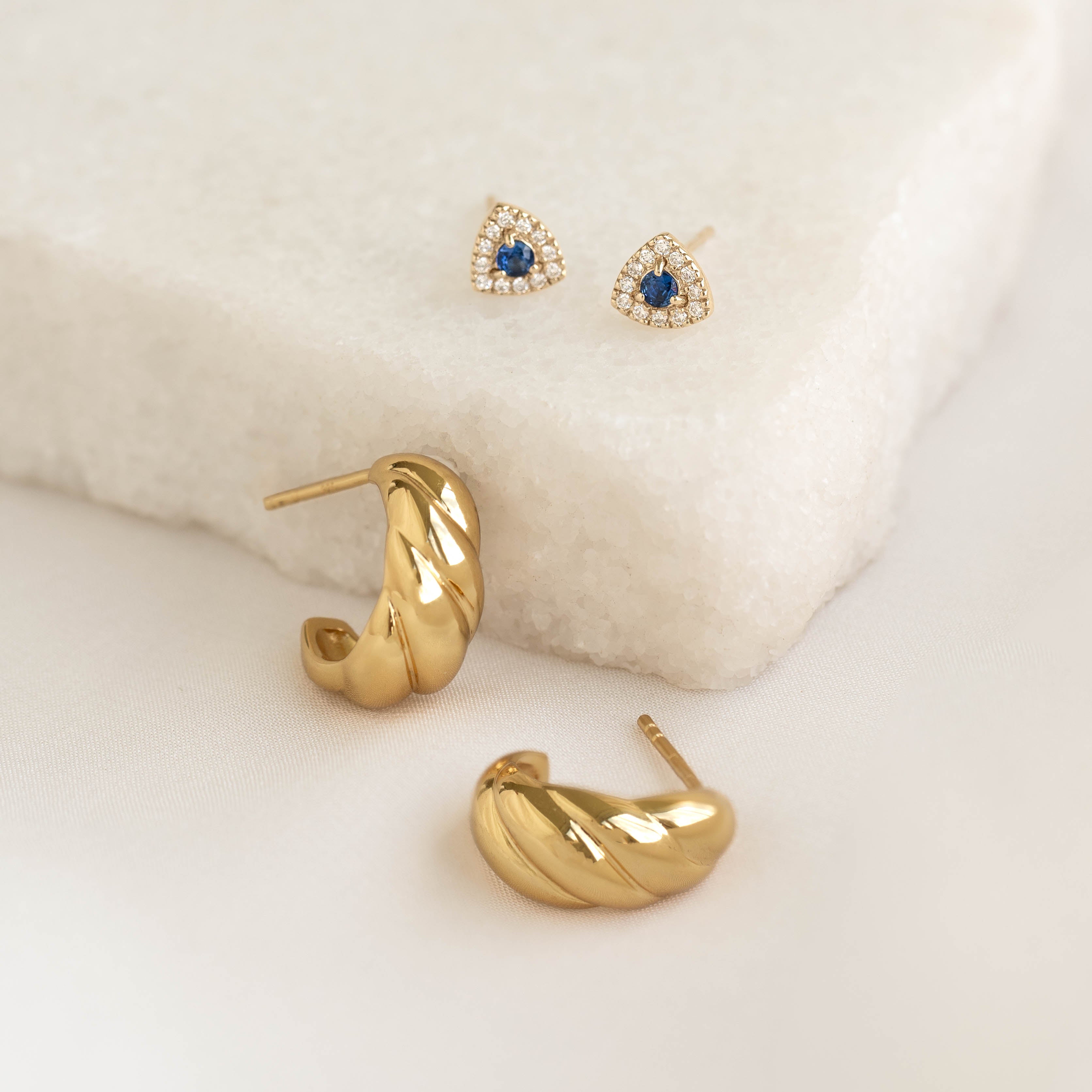 14K Gold Sapphire Halo Stud Earrings