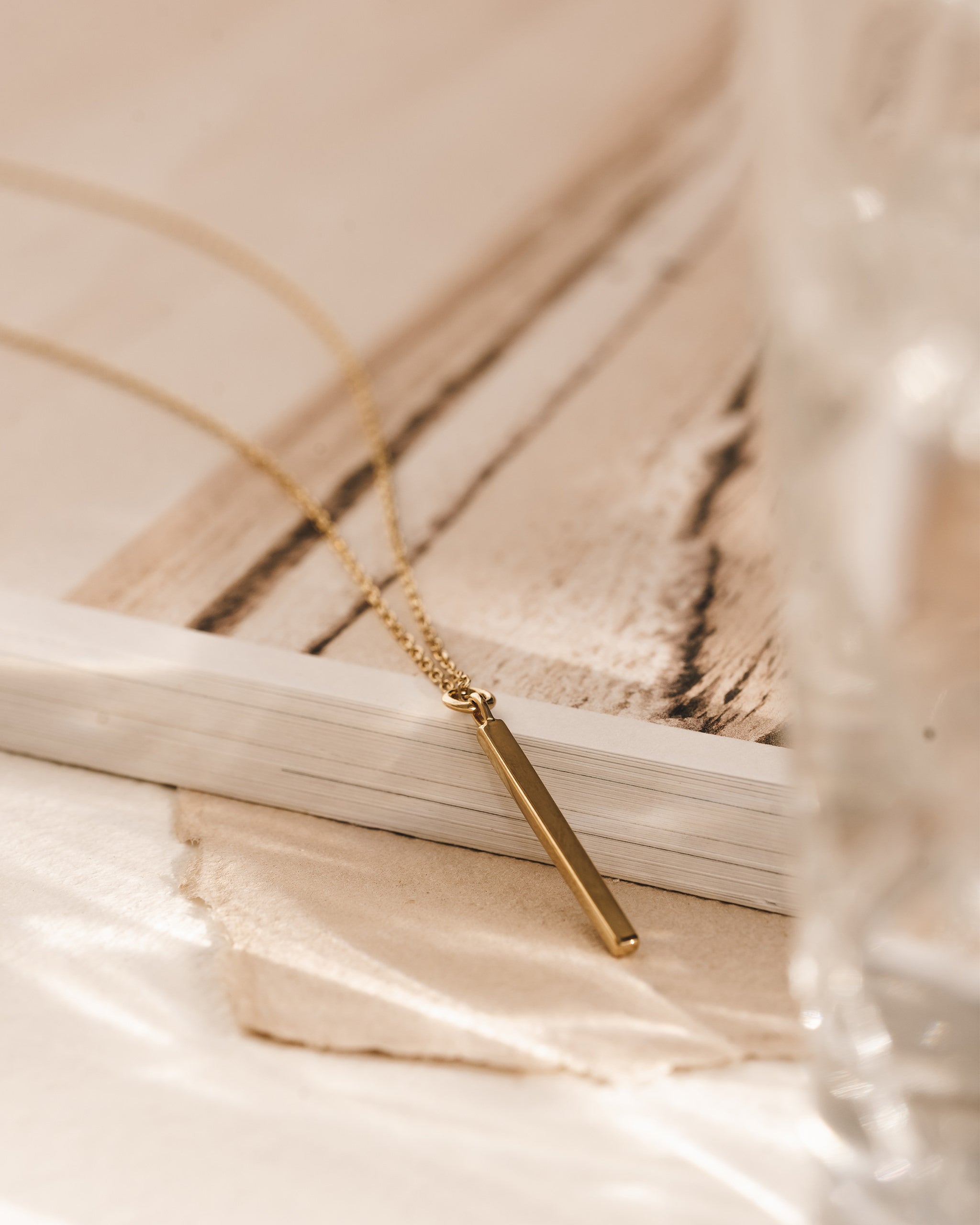14K Gold Slim Bar Pendant Necklace