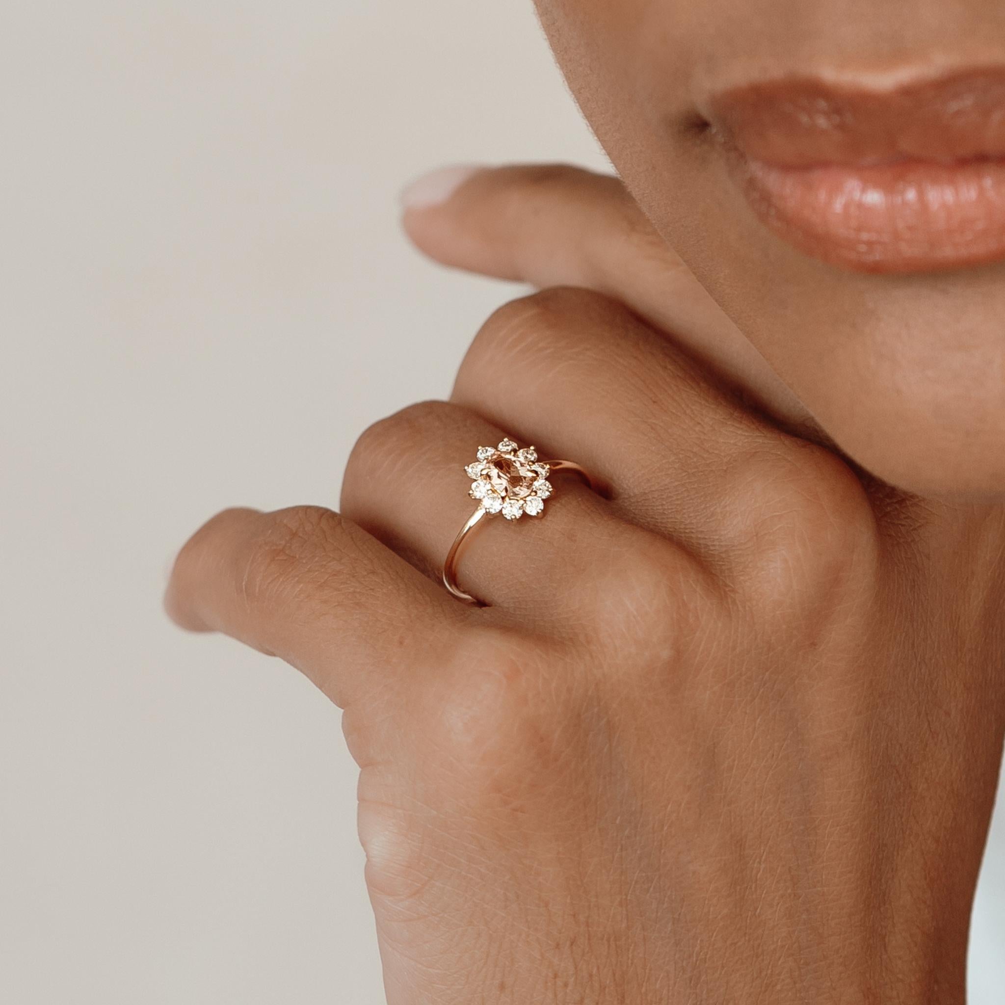 14K Gold Oval Morganite Diamond Halo Ring