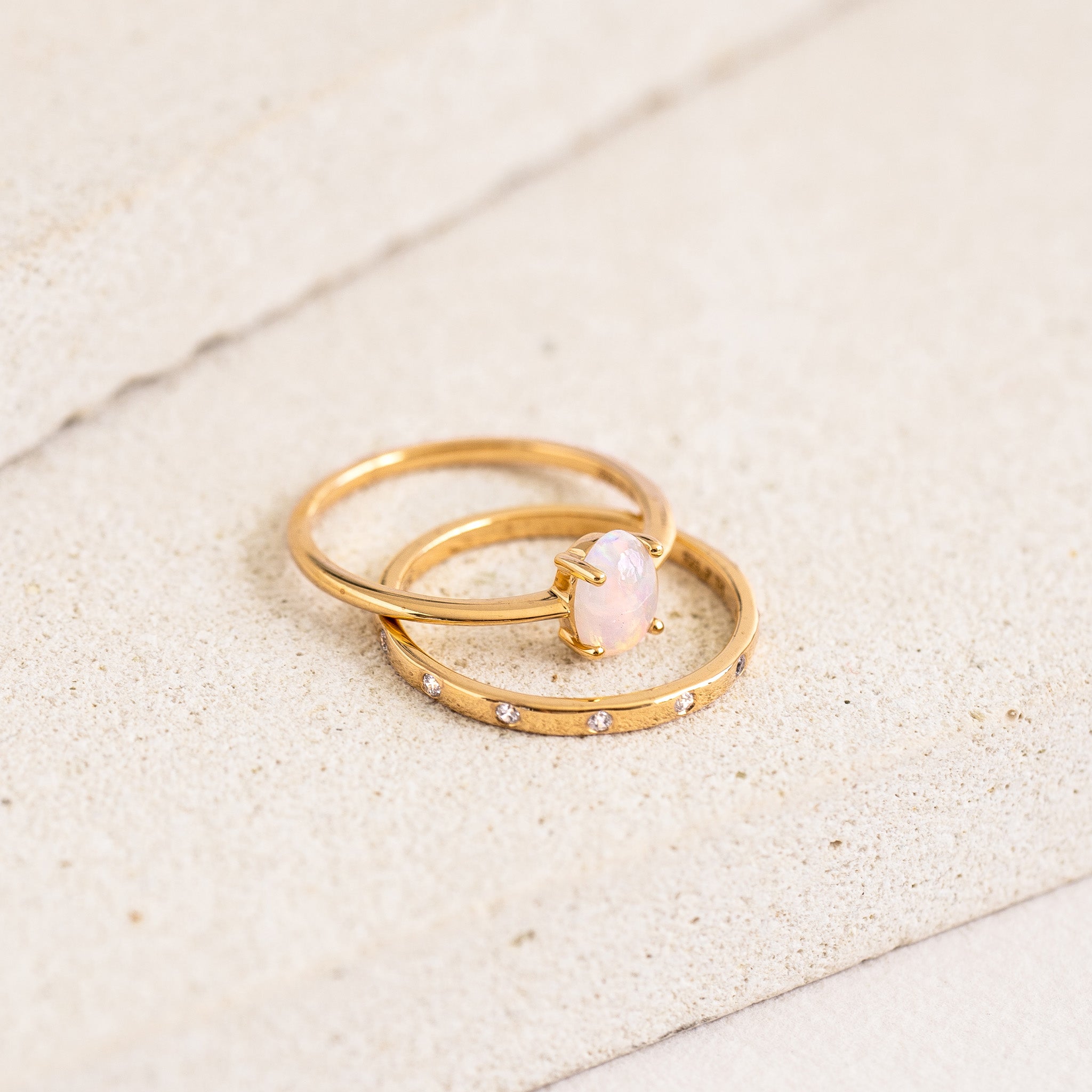 14K Gold Bezel-Set Gemstone Dainty Stacking Ring