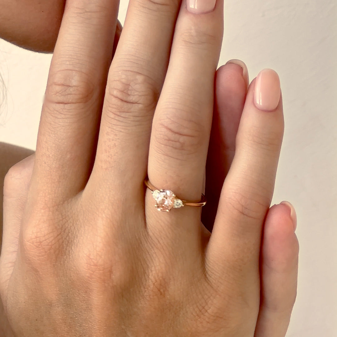 14K Gold Oval Morganite Diamond Accent Cathedral Ring
