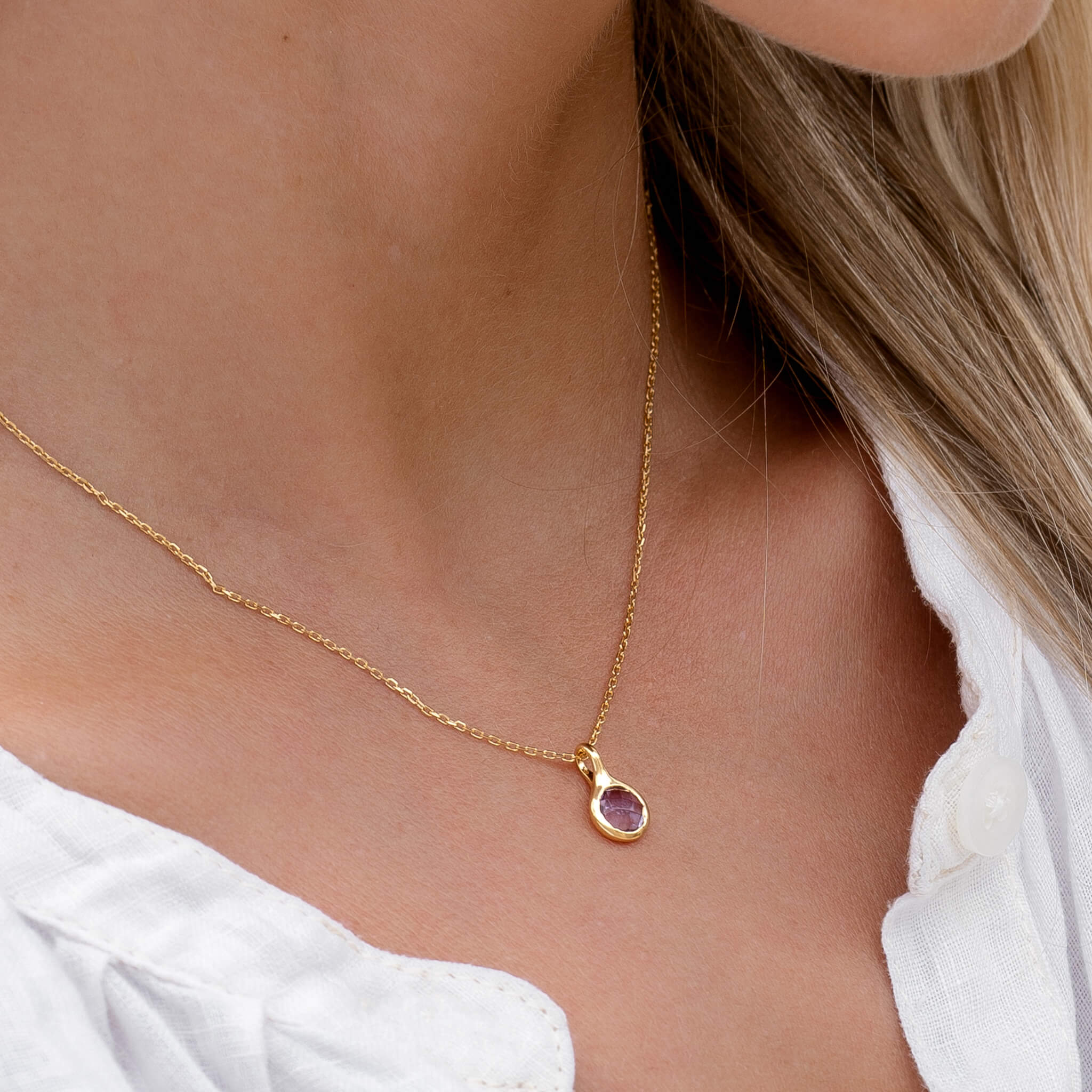 14K Gold Amethyst Everyday Necklace